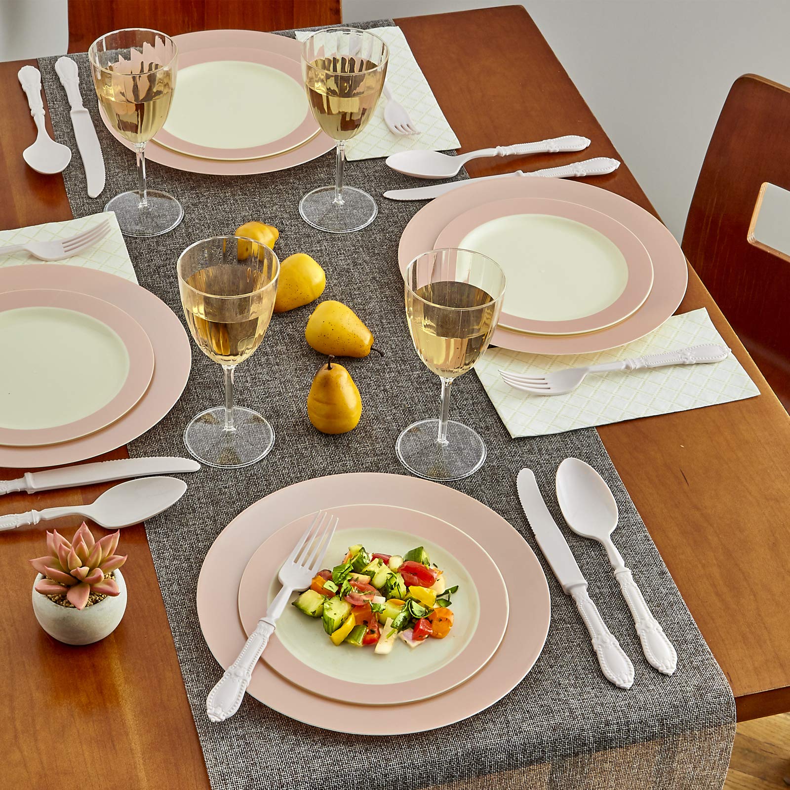 Elegant Disposable Plastic Side Plates - Heavy Duty Cake Plates with Fine China Look, Pastel Blush Collection (20-Pack, 7.5 Inch) - Perfect for Birthday Parties, Weddings, Baby Showers & Elegant Events