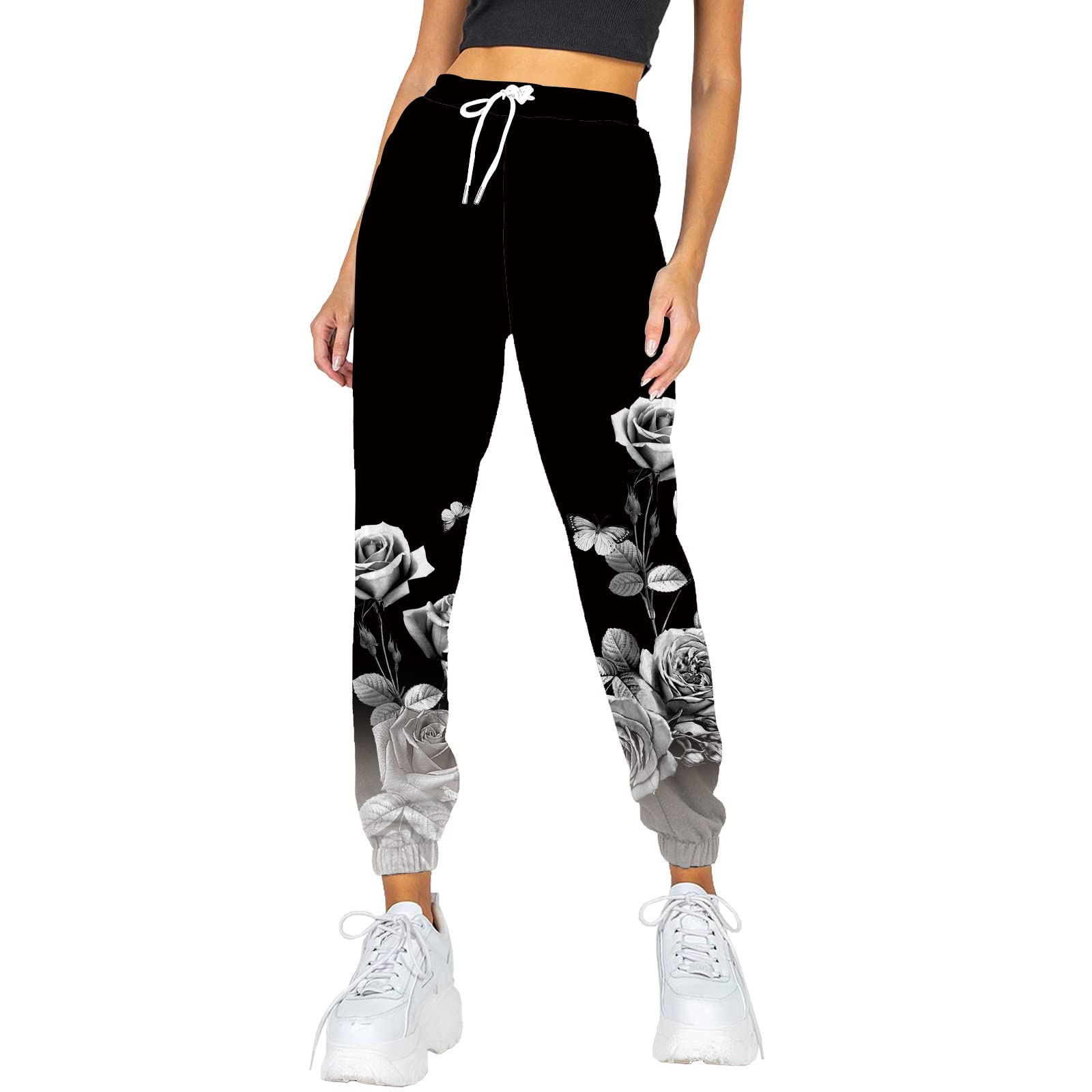 Women's High Waist Sweatpants with Elastic Drawstring - Soft Thermal Underwear with Gorgeous Butterfly Print for Lounge & Sleep | Cozy Winter Pajama Pants for Women