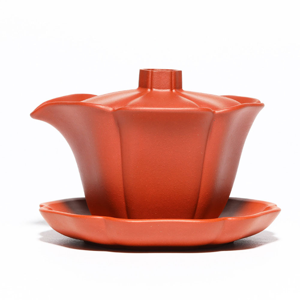 Premium Yixing Red Clay Lotus Gaiwan Teapot - Authentic Chinese Gongfu Tea Set for Brewing Oolong & Pu-erh Tea | Perfect for Tea Ceremonies & Home Tea Time