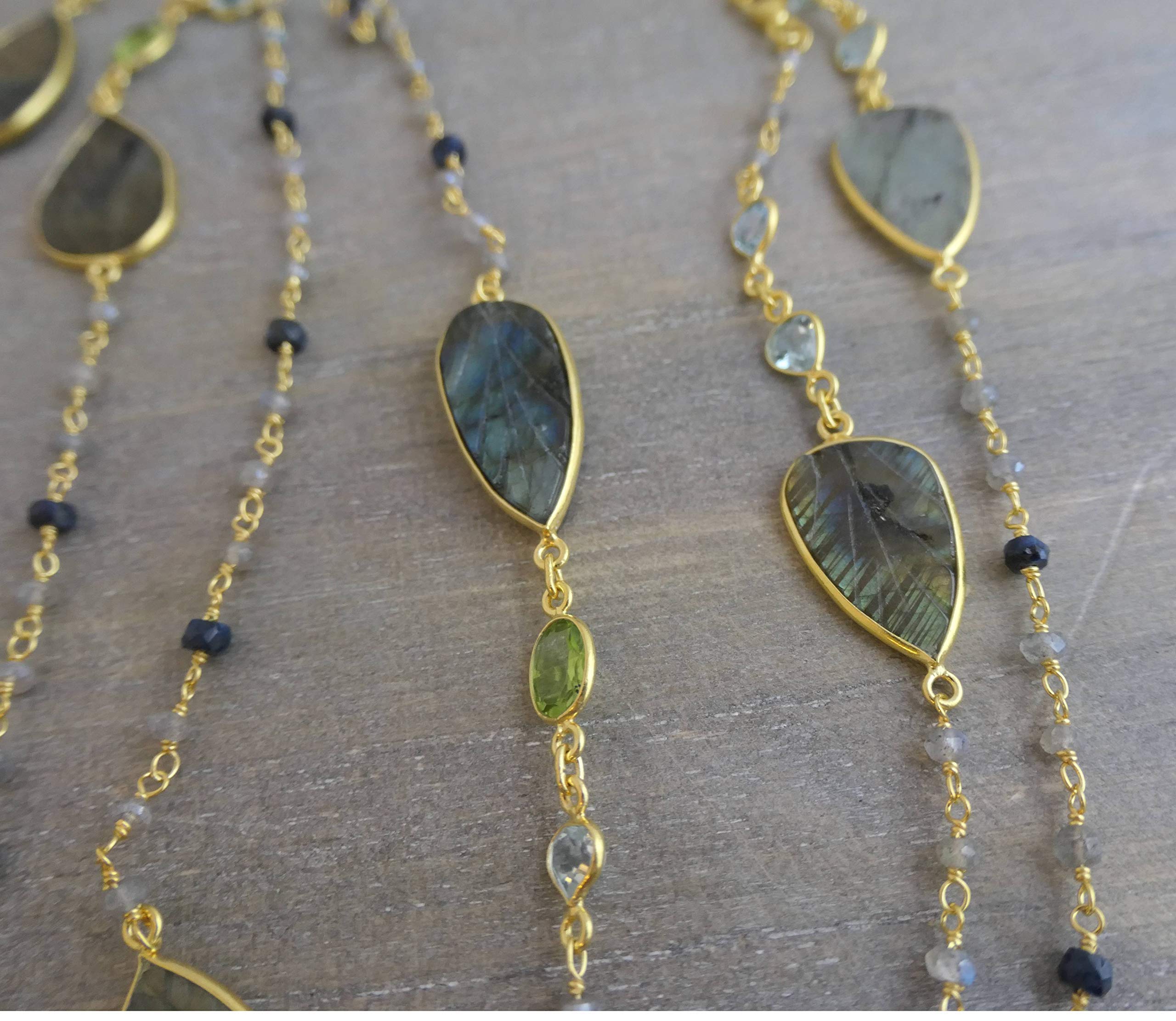 Handmade Labradorite Blue Topaz Peridot Gold Plated Sterling Silver Necklace 107cm - Natural Gemstone Jewelry for Women | Perfect Birthday, Bridal, Wedding & Mother's Day Gift - Elegant Everyday Wear & Special Occasion Accessory