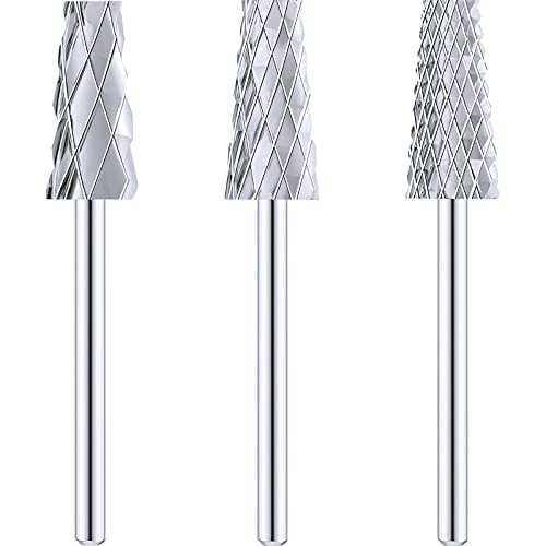 3 Sizes Tapered Barrel Carbide Nail Drill Bits Set for Acrylic Nails, Gel Nails & Pedicure - Professional Manicure Tools for Cuticle Care & Nail Art (C, XC, 3XC, Silver) | Perfect for Salon Professionals & DIY Home Nail Care