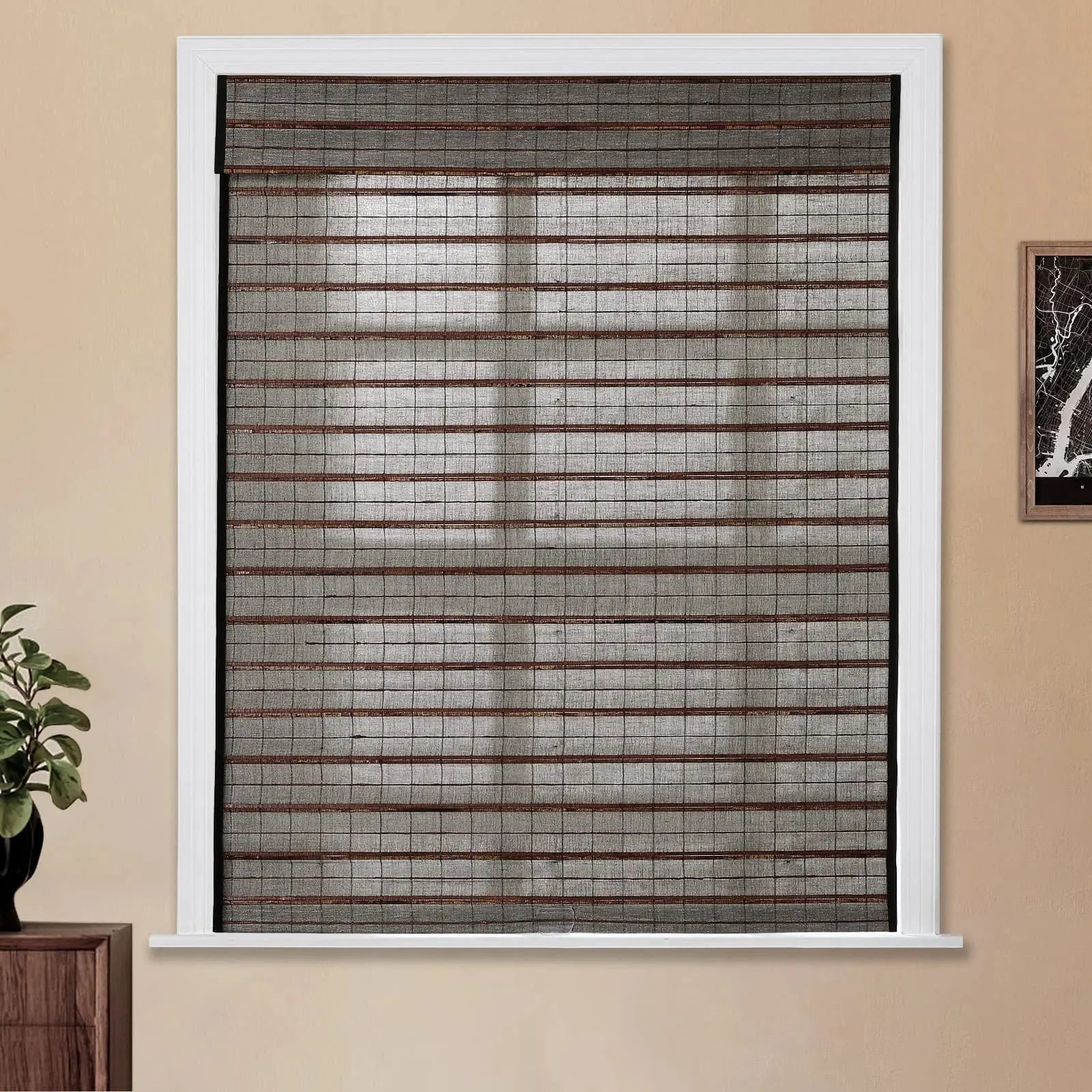 Natural Flax Bamboo Woven Window Shade - Eco-Friendly Sun Protection for Home & Office - Perfect for Living Room, Bedroom, and Patio Use