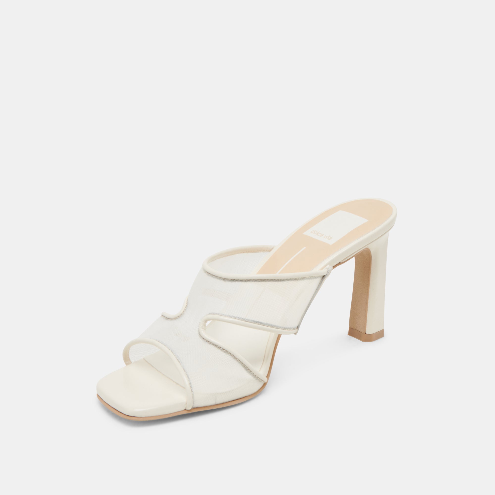 GITEL Women's Wide Heel Sandals - Off White Mesh Comfort Shoes for Walking, Work & Casual Outfits