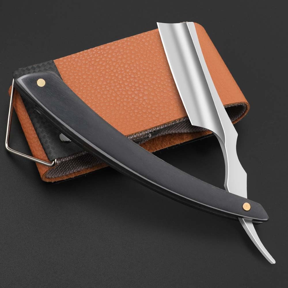 Premium Stainless Steel Straight Edge Barber Razor for Men - Professional Shaving Razor with Leather Strop - Ideal for Home Grooming & Salon Use - Perfect for Close Shaves & Beard Trimming (Model NO.187)