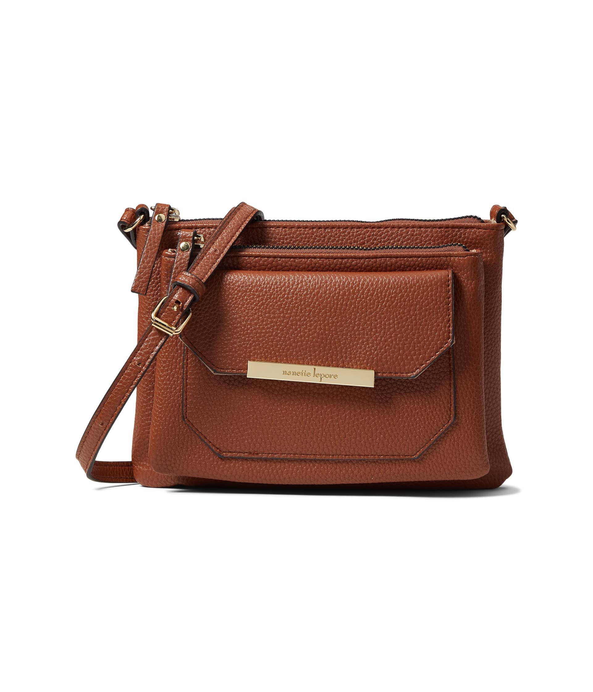 Nanette Lepore Jarson Double Zip Flap Crossbody Bag for Women - Stylish Leather Shoulder Purse with Secure Zipper Compartments | Perfect for Work, Travel & Everyday Use