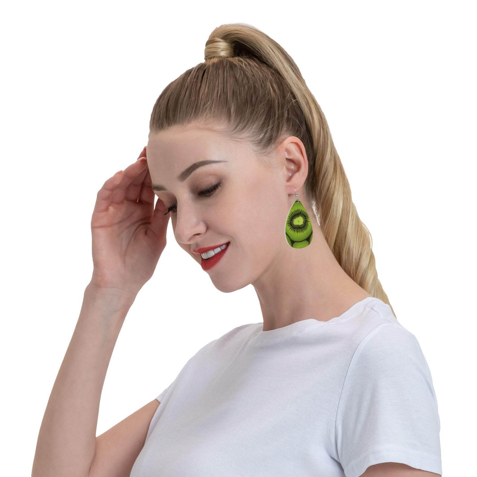 Fashionable Kiwi Slice Teardrop Dangle Earrings for Women - Genuine Leather Valentine's Day & Anniversary Jewelry Gift - Perfect for Date Nights, Parties & Special Occasions