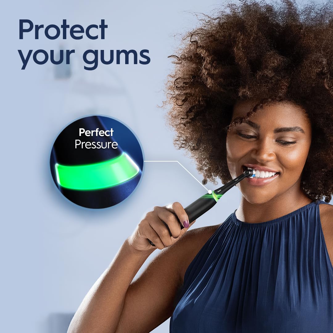 Oral-B iO Series 5 Rechargeable Electric Toothbrush with Smart Pressure Sensor, 2-Minute Timer & 5 Cleaning Modes - Includes 1 Brush Head & Travel Case (White) - Perfect for Home, Travel & Gentle Gum Care