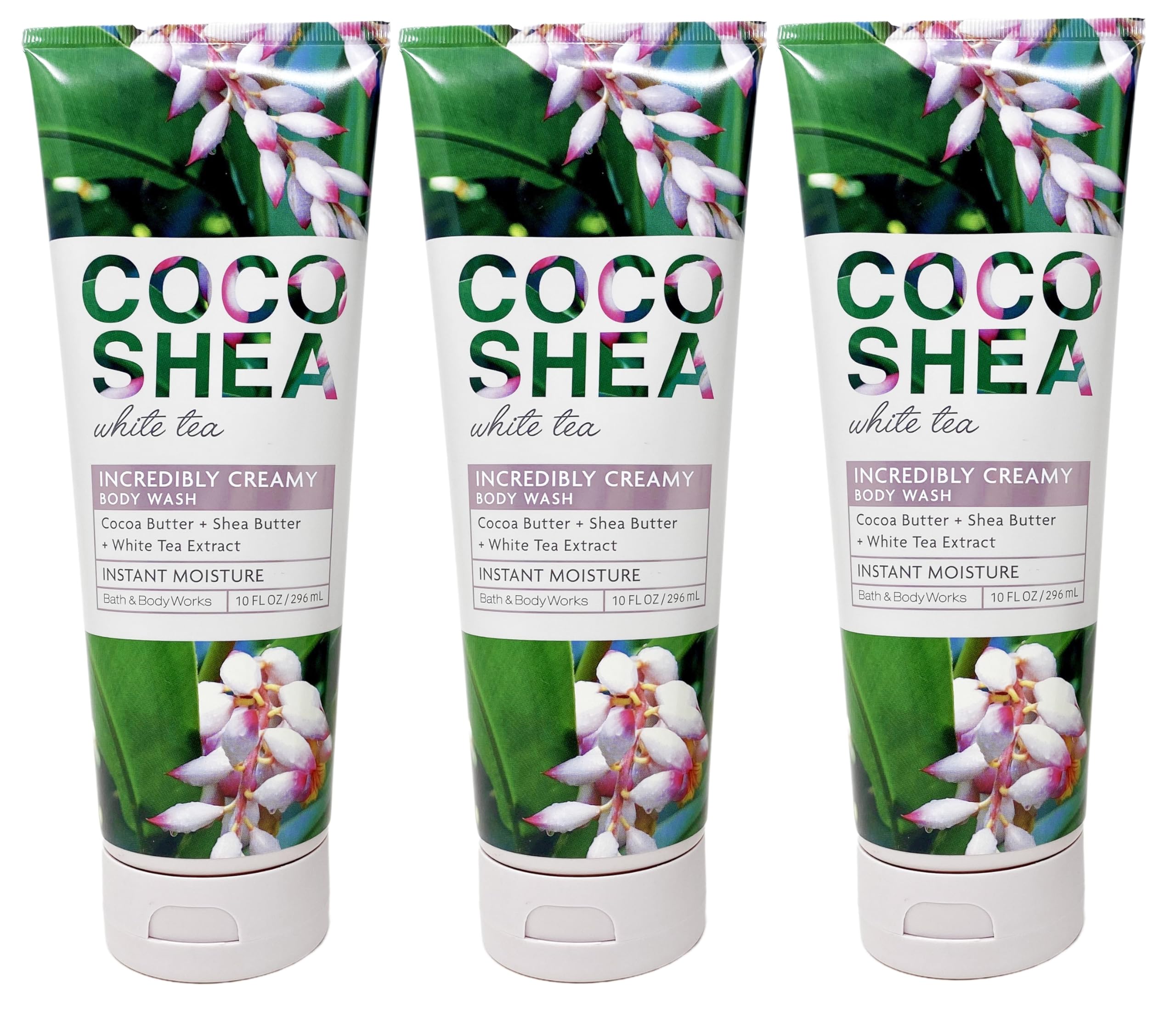 Bath & Body Works Coconut Shea White Tea Body Wash - Ultra Creamy Moisturizing Shower Gel - 3 Pack - Perfect for Dry Skin & Relaxing Bath Time
