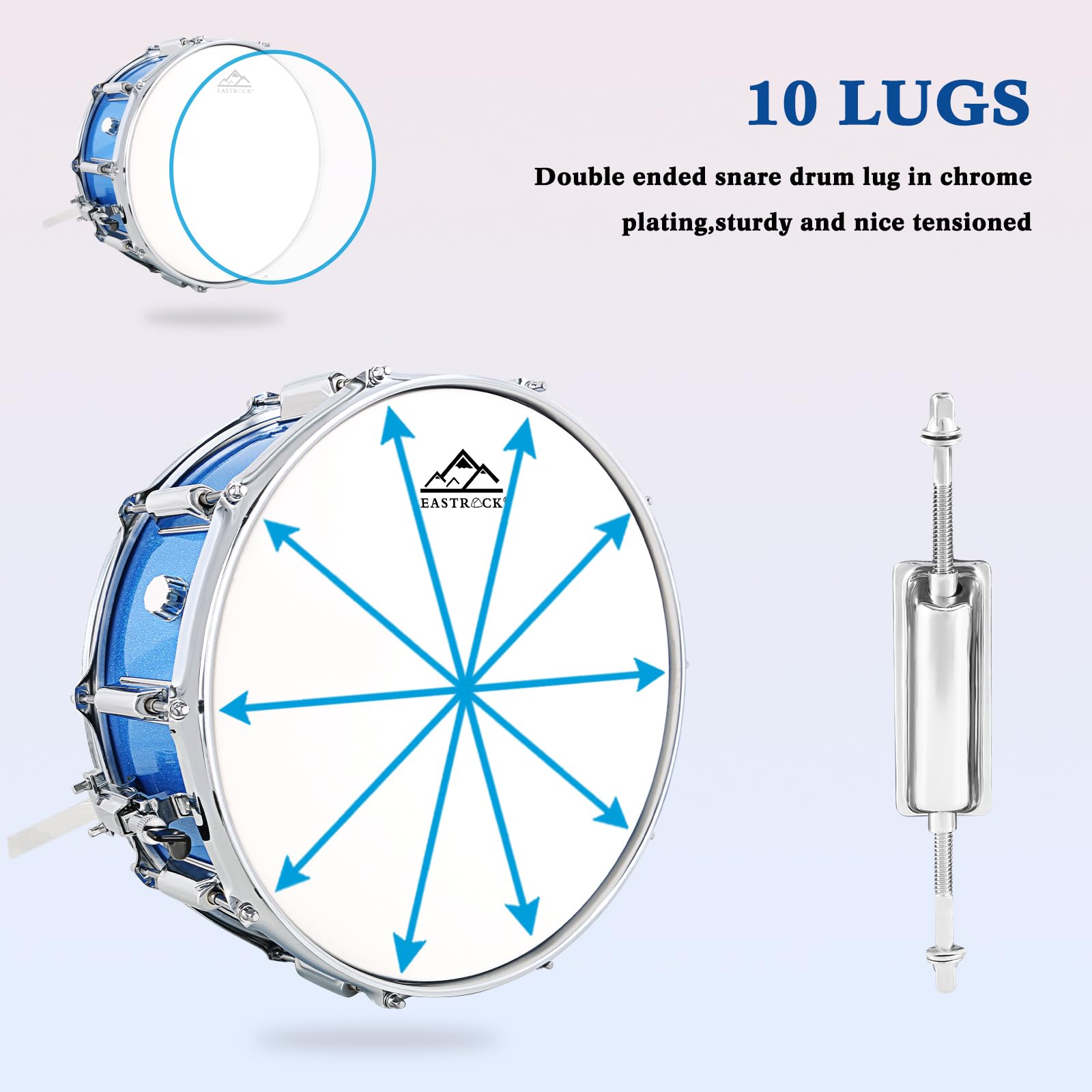 EASTROCK 14x5.5 Inch Snare Drum Set for Beginners - Includes Gig Bag, Drumsticks, Stand, Drum Keys & Coated Drum Head - Blue - Perfect for School Band, Practice & Live Performances