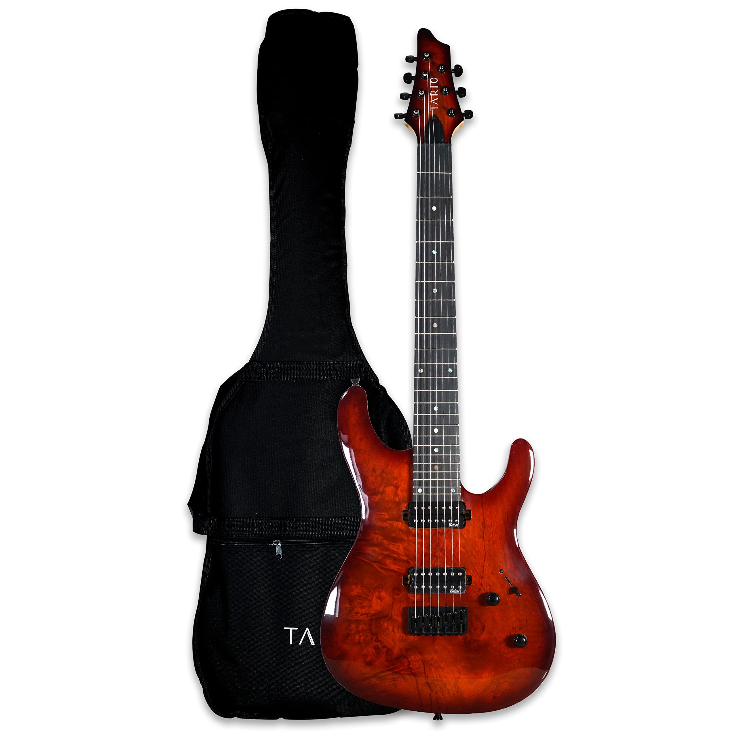 TARIO 7-String Electric Guitar with Maple Bolt-On Neck & Poplar Wood Body (Burl Poplar Top) - Perfect for Metal, Rock & Studio Recording