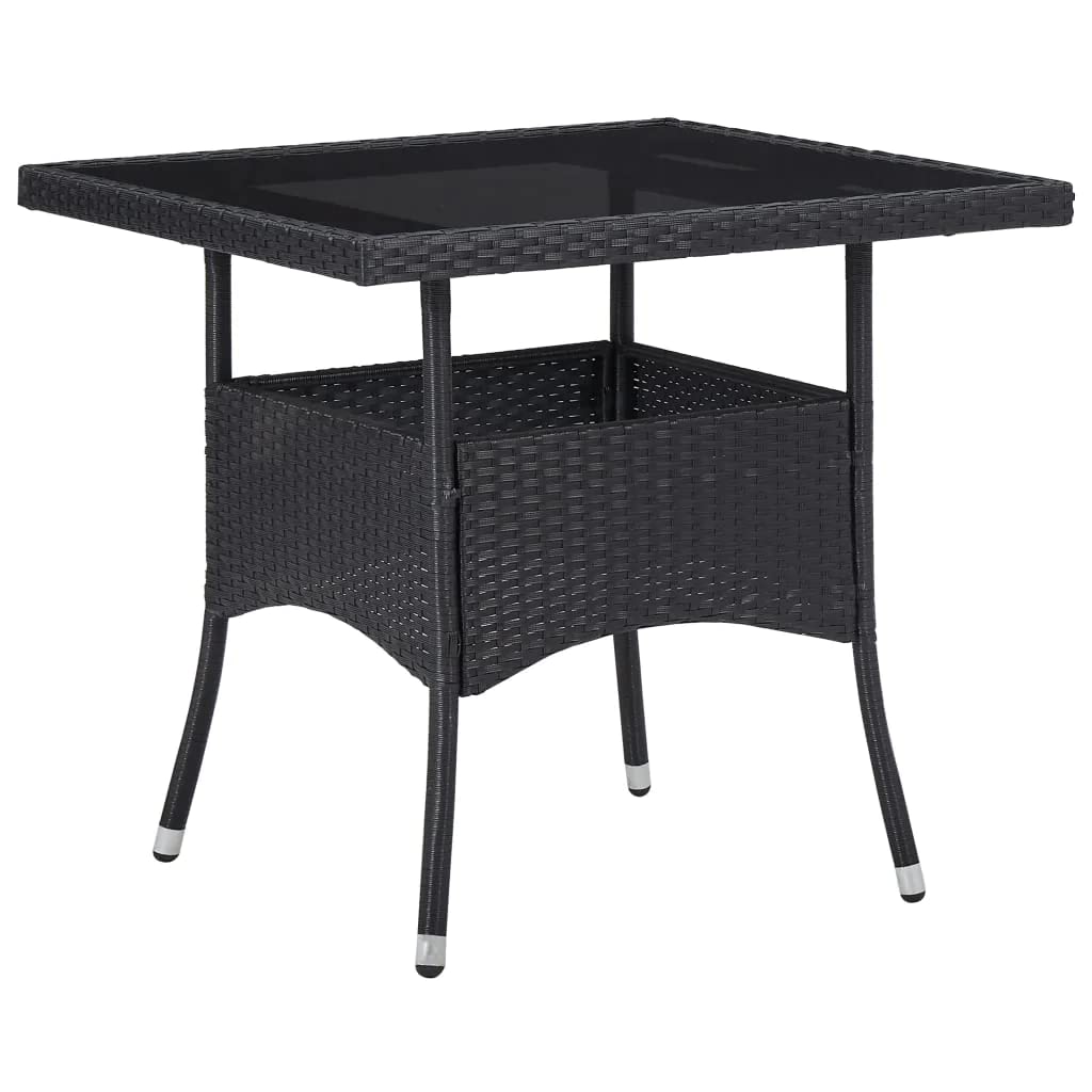 Premium Outdoor Dining Table Set - Black/Gray Poly Rattan with Tempered Glass Top - Weather-Resistant Patio Furniture for Garden, Poolside & Backyard Entertaining