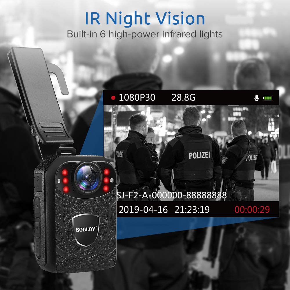 BOBLOV KJ21 1296P HD Body Camera with 128GB Expandable Memory, 8-10 Hours Recording - Police, Security, Outdoor Activities Wearable Camera for Law Enforcement, Hiking & Surveillance