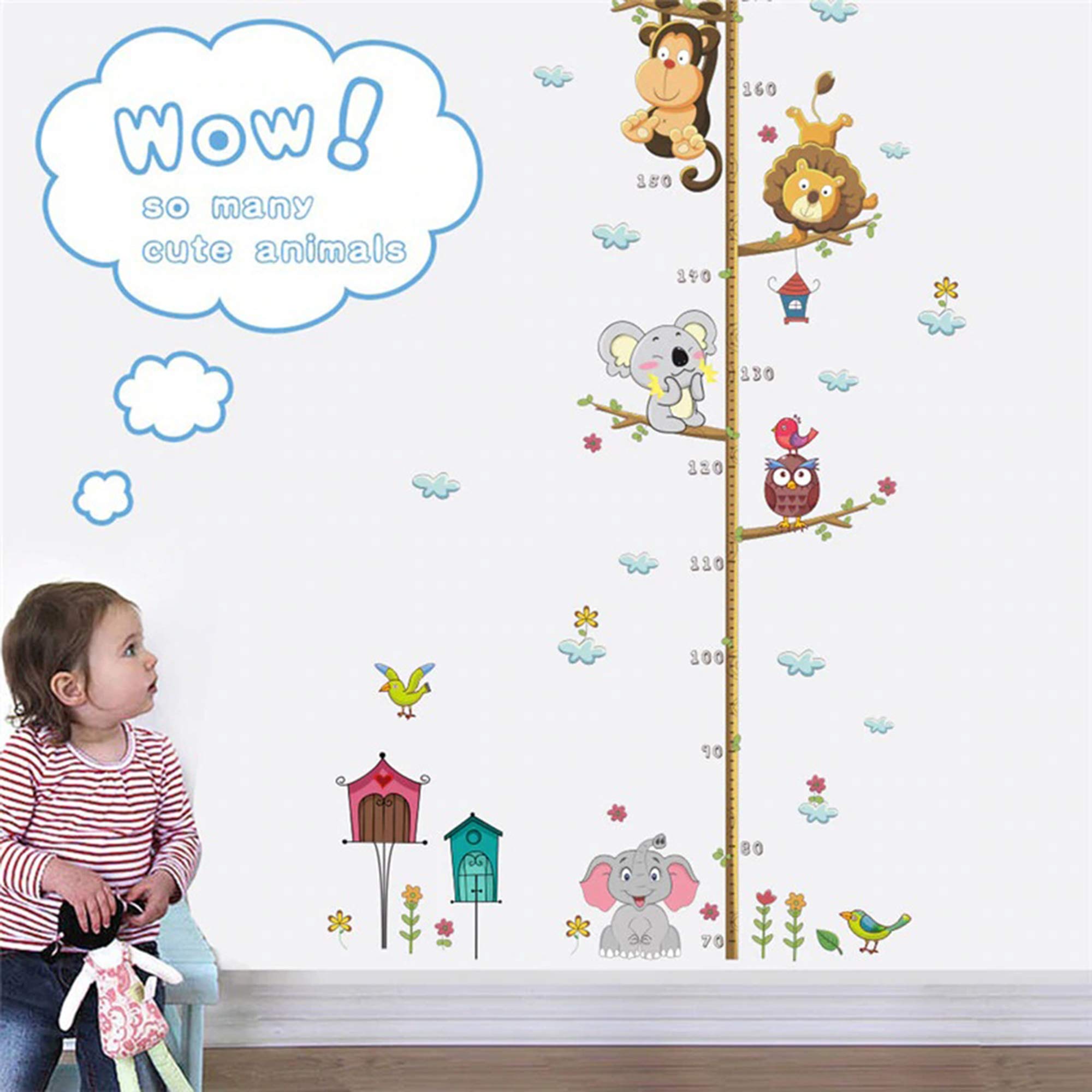 Kids Growth Chart Wall Sticker - Cartoon Animal Height Measure with Lion, Monkey, Owl & Elephant Designs - Perfect Nursery Decor & Room Wall Art for Baby & Toddler Bedrooms - Great for Tracking Child Development & Room Decoration