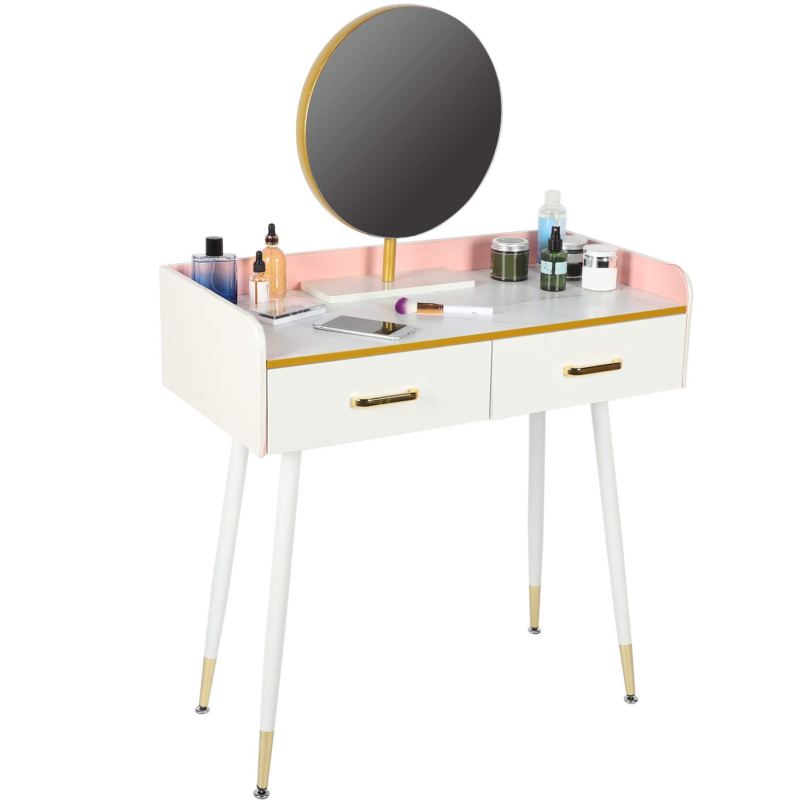 TOPINCN Vanity Set with Mirror - Bedroom Dresser Desk with 2 Storage Drawers, Makeup Vanity Dressing Table for Women, Free Makeup Organizer Included | Perfect for Small Spaces, Home Decor & Beauty Routine