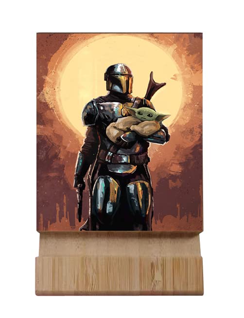 Premium Bamboo Phone Stand Holder - Universal Wooden Cellphone Dock for All Mobile Phones | Star Wars The Mandalorian Inspired Design | Perfect for Office Desk, Home Theater & Hands-Free Video Calls