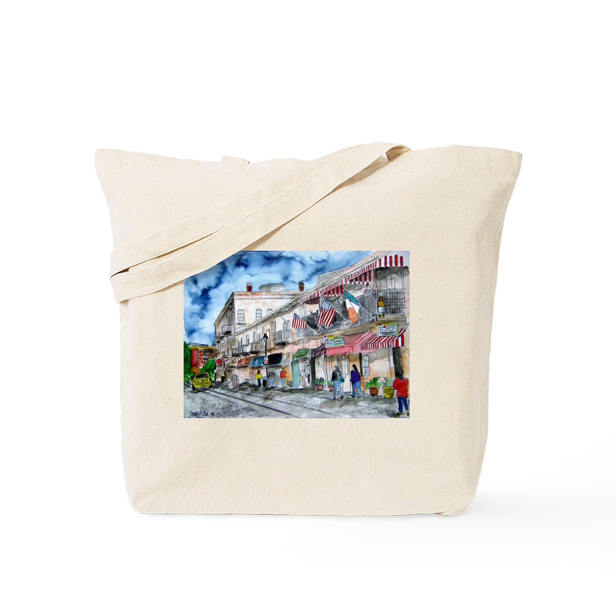 Savannah River Street Painting Tote Bag - Natural Canvas Reusable Shopping Bag for Groceries, Beach & Daily Use | Eco-Friendly Cotton Tote with Unique Art Design