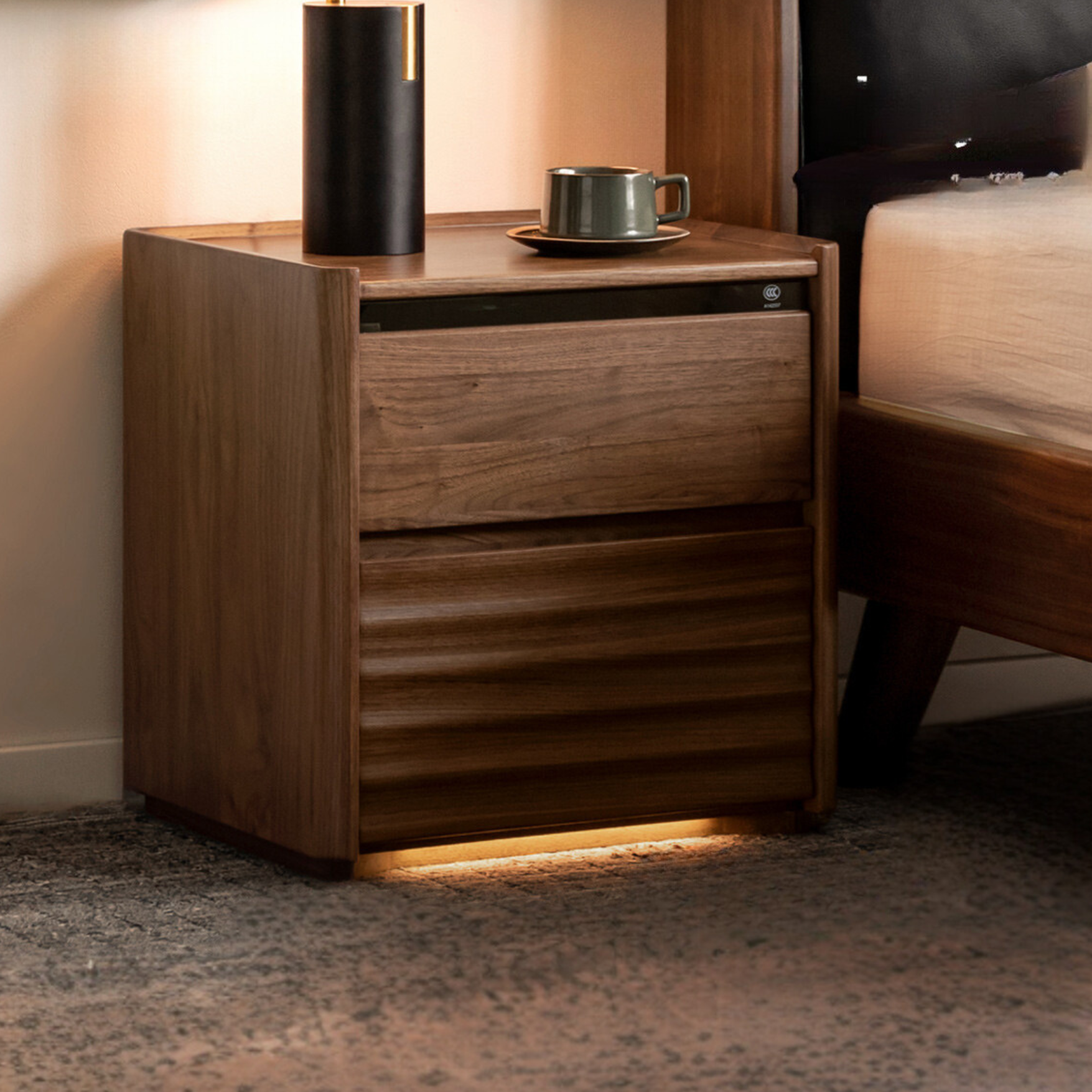 Black Walnut Solid Wood Nightstand - Minimalist Bedside Table for Bedroom, Living Room & Office | Durable & Stylish Storage Solution