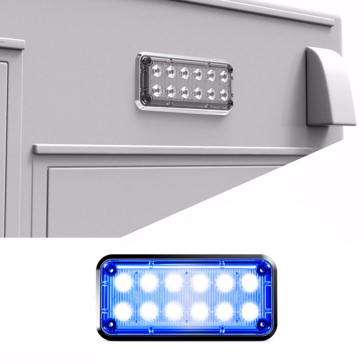 Alpha-Z 7x3 Ambulance LED Surface Mount Emergency Strobe Light Bar - Ultra Slim Design for Fire Trucks & Emergency Vehicles (Blue/Blue) - Ideal for Roadside Emergencies, Police Escorts & Construction Zone Safety
