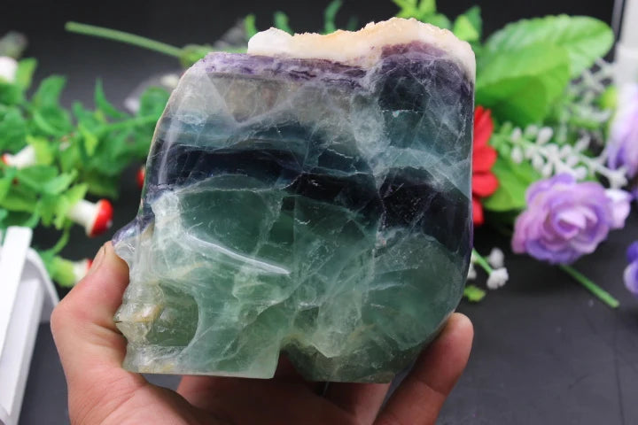 Natural Quartz Crystal Fluorite Skull - 1421g Healing Stone for Meditation, Energy Cleansing & Spiritual Growth - Perfect for Home Decor, Reiki, and Chakra Balancing