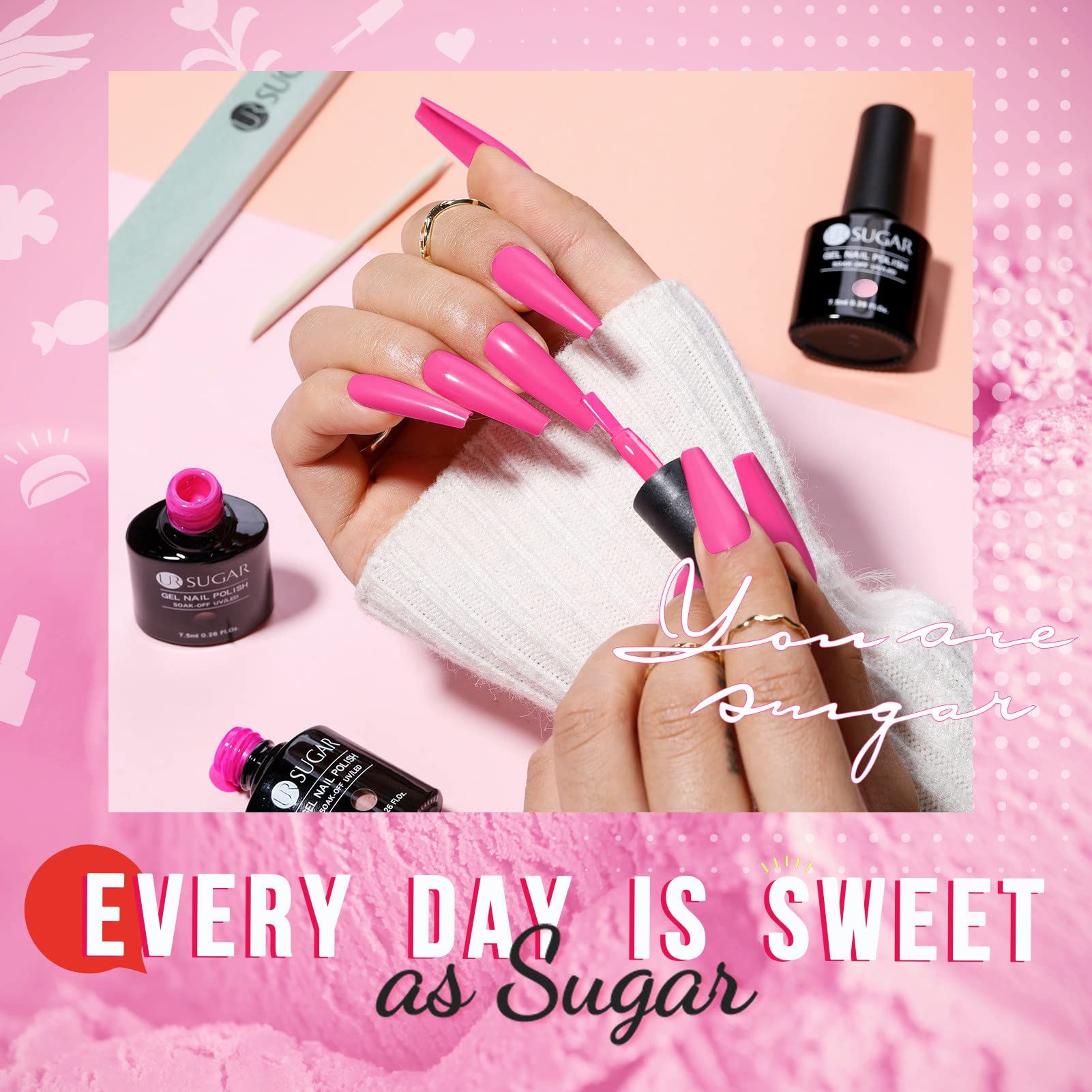 UR SUGAR 6 Colors Pink Gel Nail Polish Set - Soak Off UV/LED Lamp Nail Varnish Kit with Light Pink, Neon Pink & Hot Pink Shades | All-Season DIY Manicure | Valentine's Day Gift for Women & Girls | Perfect for Home Nail Art, Parties & Special Occasions