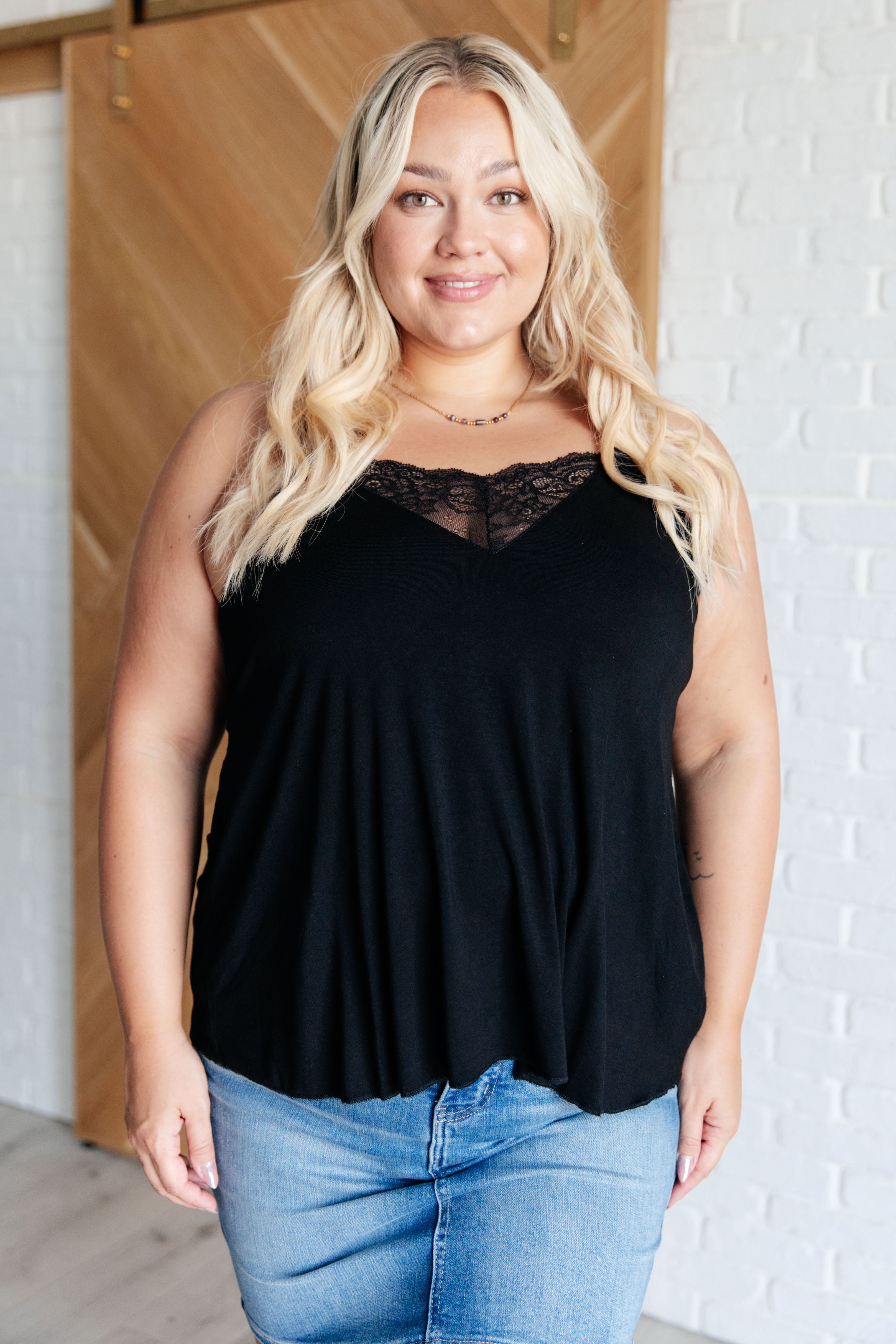 Elegant Black Lace Detail Cami Top for Women - Perfect for Date Nights & Evening Outfits