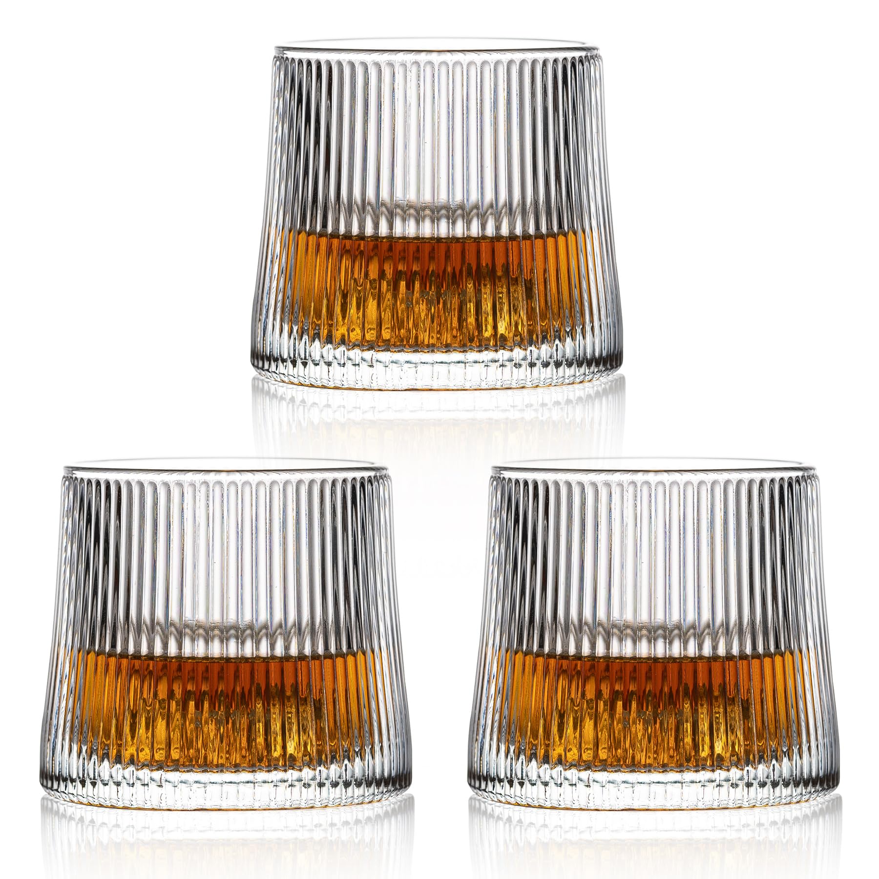 Premium 6 Oz Old Fashioned Whiskey Glasses Set of 3 - Heavy Base Cocktail Glasses for Bourbon, Scotch & Whiskey - Perfect for Home Bar, Gifts & Entertaining (Vertical Stripe Design)