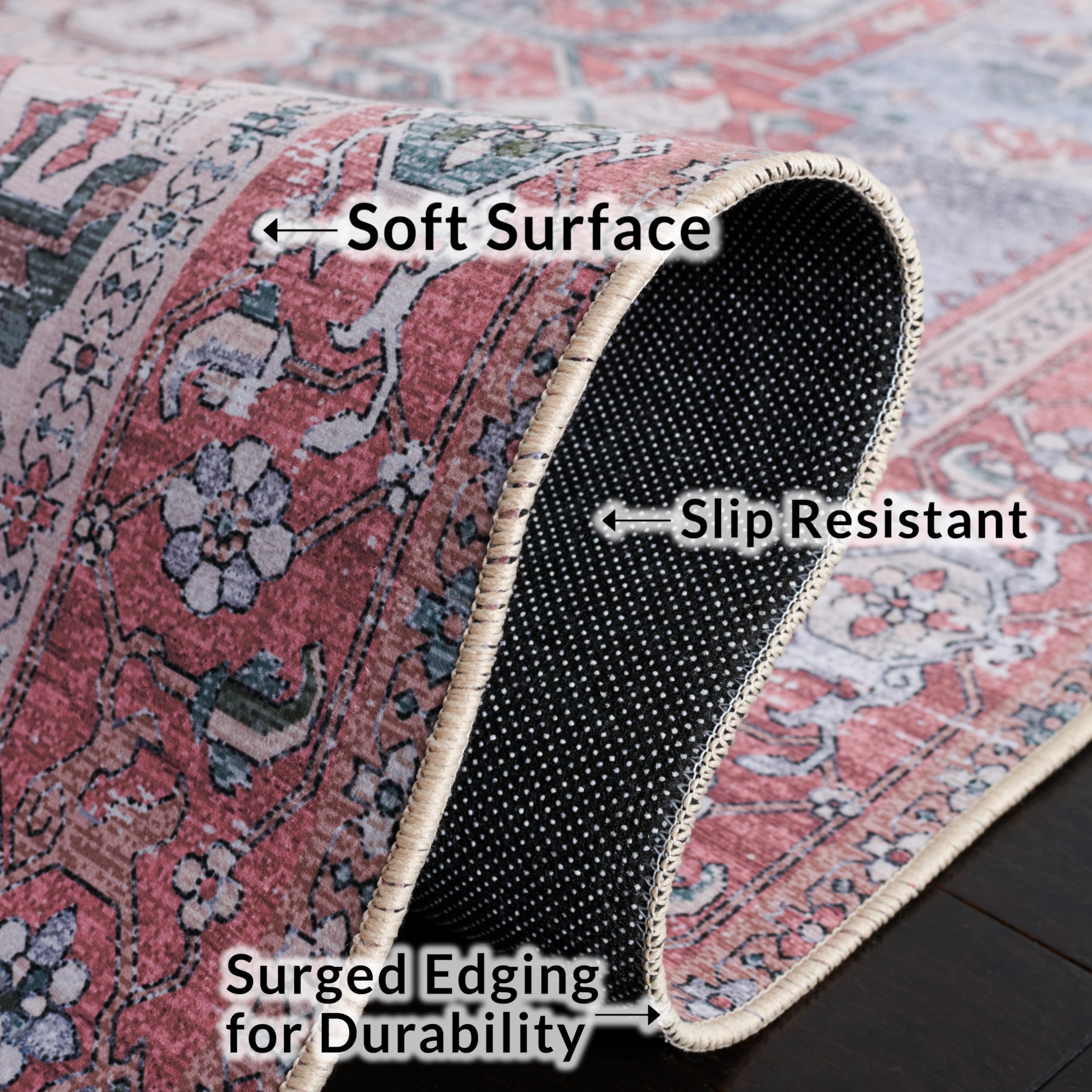 SAFAVIEH Tucson Collection 8' x 10' Area Rug - Grey Blue & Rust Persian Design, Non-Shedding Machine Washable & Slip Resistant - Perfect for Living Room, Bedroom, Dining Room & High Traffic Areas (TSN102G)