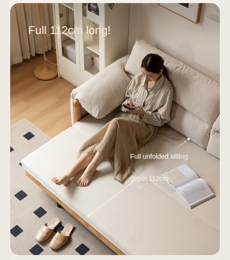 Solid Oak Wood Convertible Sofa Bed - Retractable Design for Sitting & Sleeping | Perfect for Small Spaces, Guest Rooms & Apartments