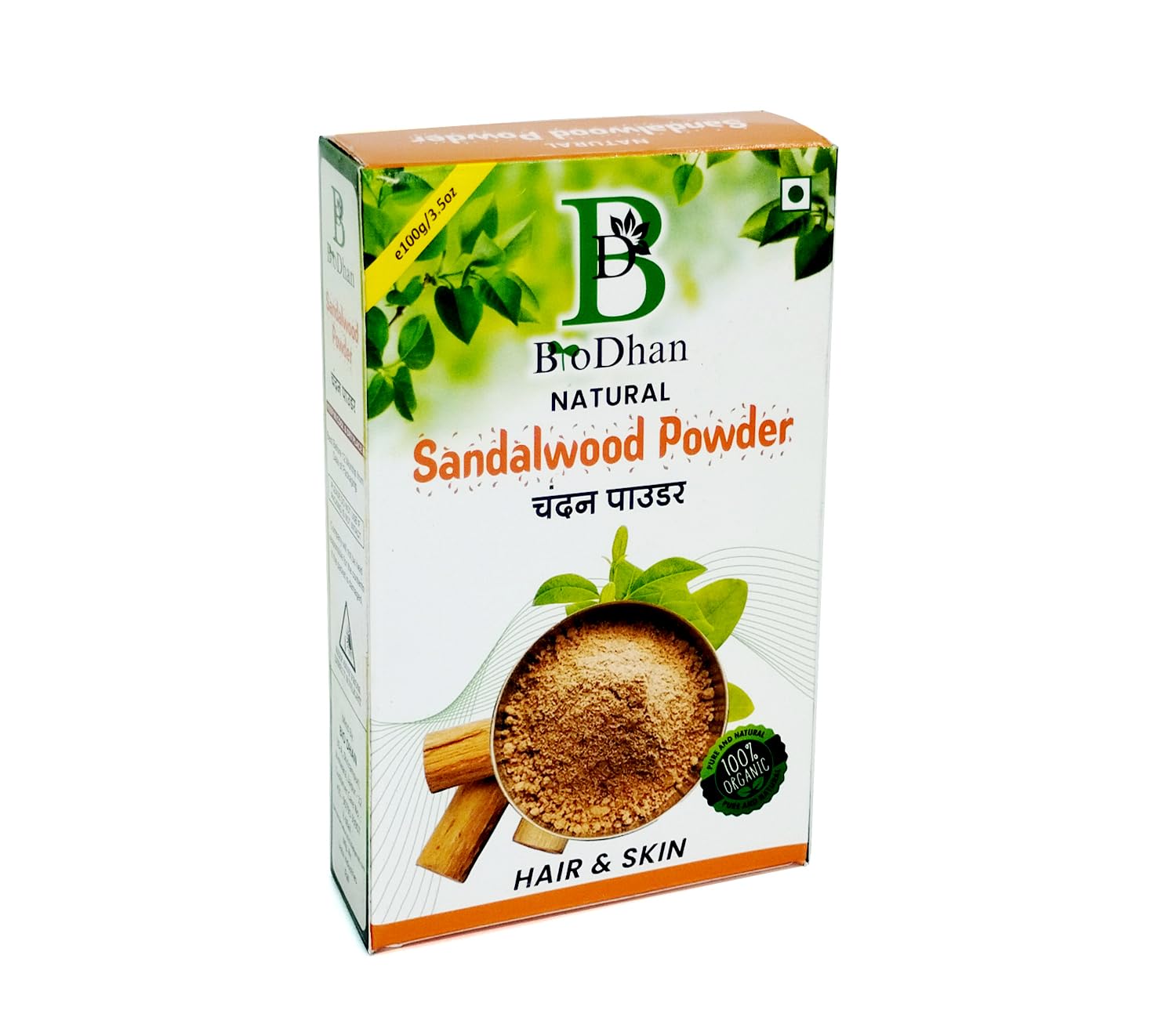 BioDhan 100% Pure Natural Sandalwood Powder for Face & Skin Care - Skin Whitening, Facial Mask, Brightening Treatment (100g) | Ayurvedic Beauty Routine, DIY Spa, Glowing Complexion