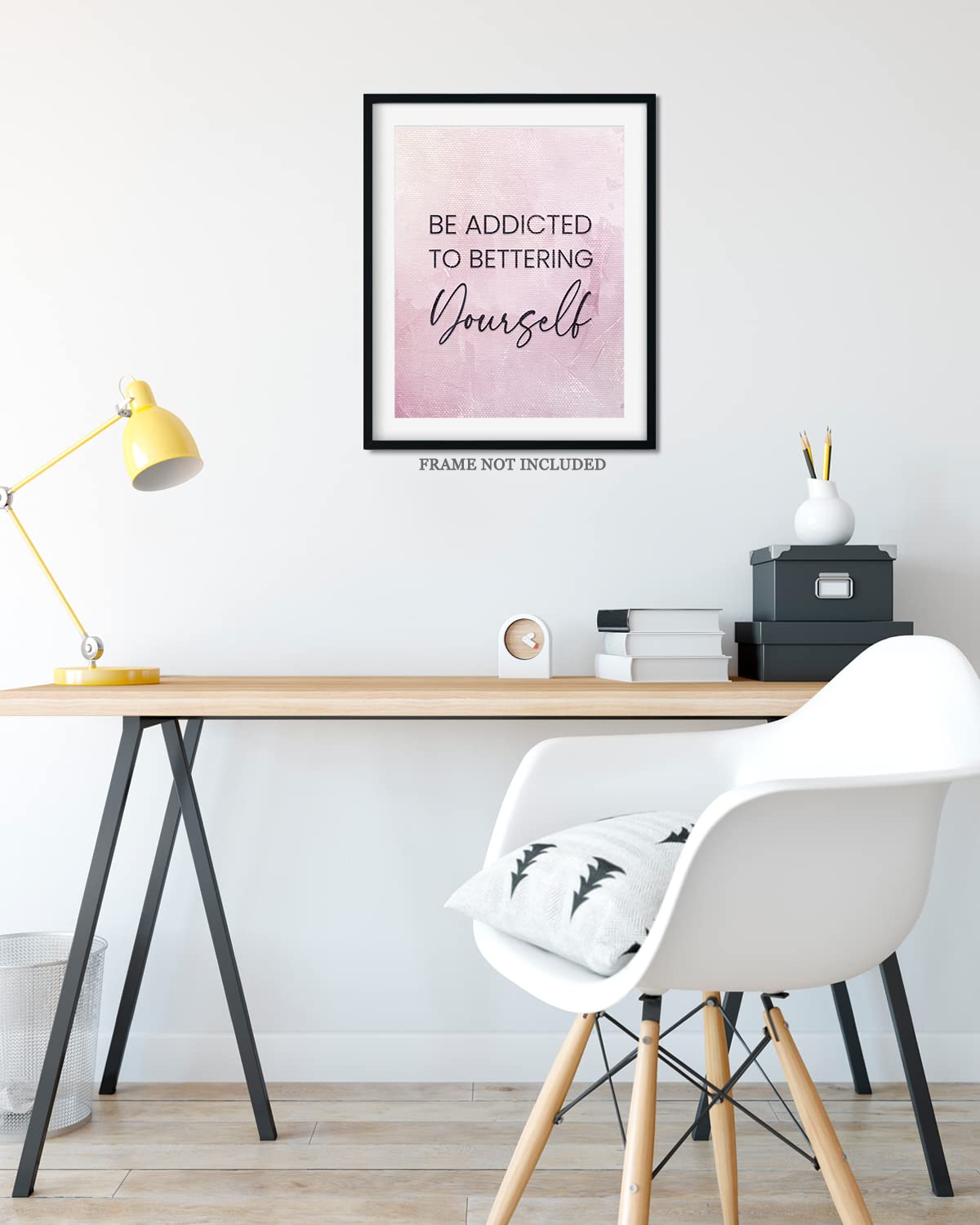 Govivo Motivational Wall Art for Women - Inspirational Home Decor - 'Be Addicted To Bettering Yourself' Unframed Print (11x14) - Pink Bedroom Decor & Uplifting Room Decor for Offices, Dorms, and Living Spaces