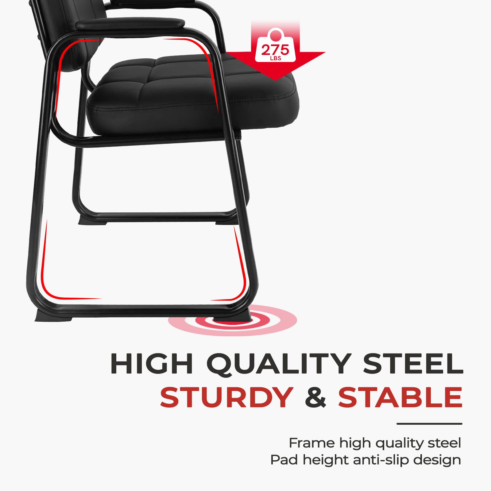 CLATINA Ergonomic Office Guest Chair - Bonded Leather Padded Armrest, Sled Base - Perfect for Reception, Waiting Room & Conference Desk (Black, 1 Pack) | Ideal for Professional Offices, Lobby Seating & Meeting Areas