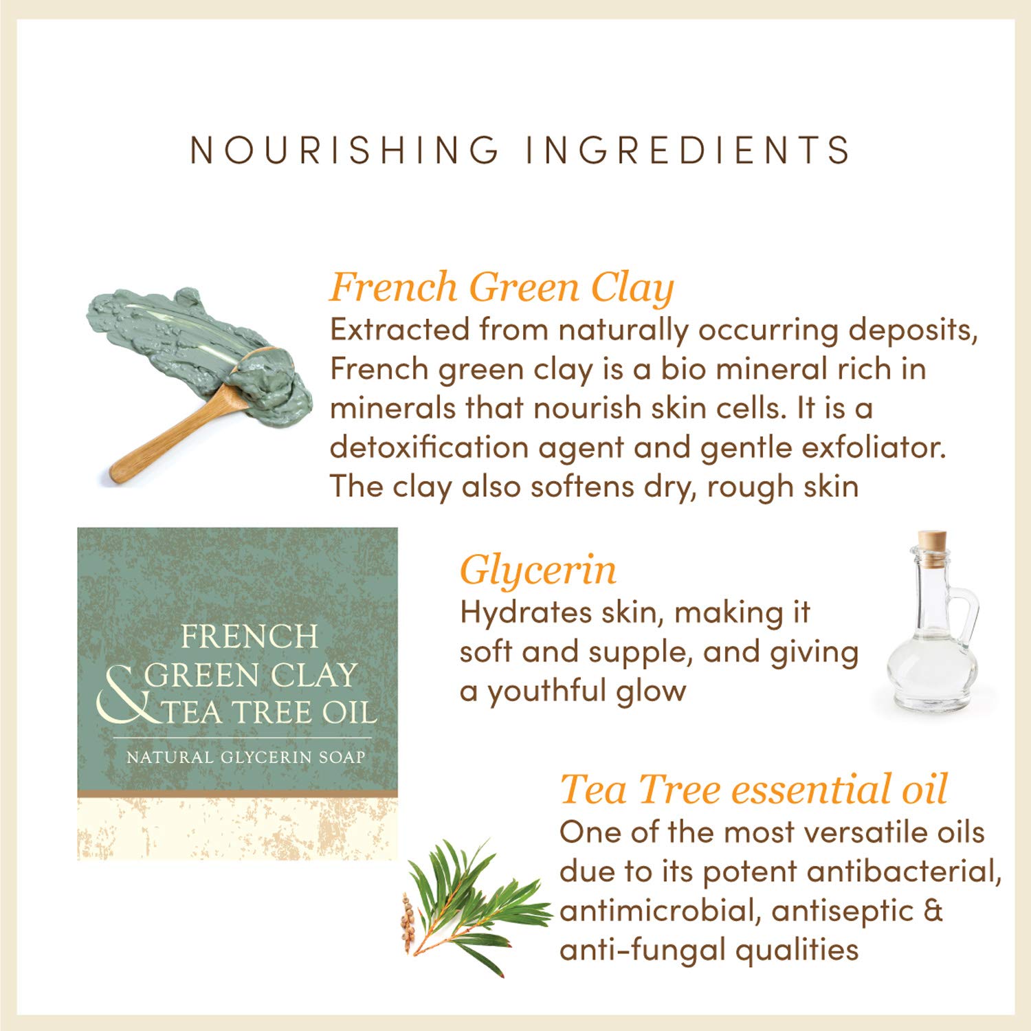 Earth Reserve French Green Clay & Tea Tree Oil Soap | Handmade Natural Glycerin Bar Soap (100g) for Acne, Oily Skin & Deep Cleansing | Vegan, Cruelty-Free Skincare for Face & Body