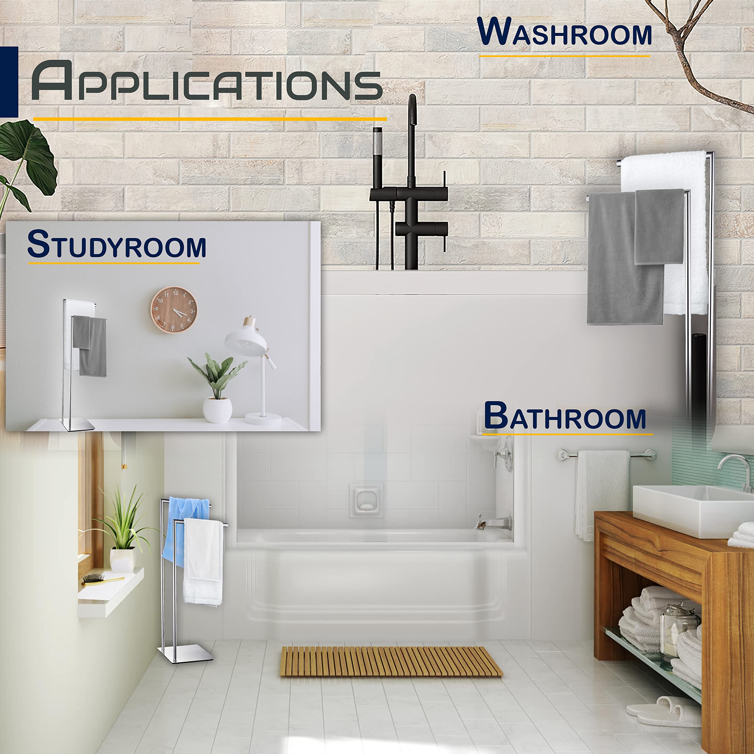 FEBTECH Freestanding Bathroom Towel Rack - 2 Tier Floor Standing Towel Holder for Bath, Pool, Gym - Rustproof & Space-Saving Design - Perfect for Small Bathrooms, Spa, and Fitness Centers