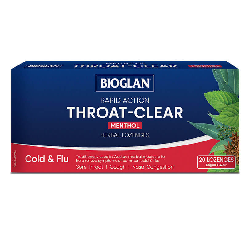 Bioglan Throat Clear - Natural Sore Throat Relief & Soothing Lozenges for Adults | Herbal Remedy for Cough & Cold | Perfect for Travel, Work & Home Use