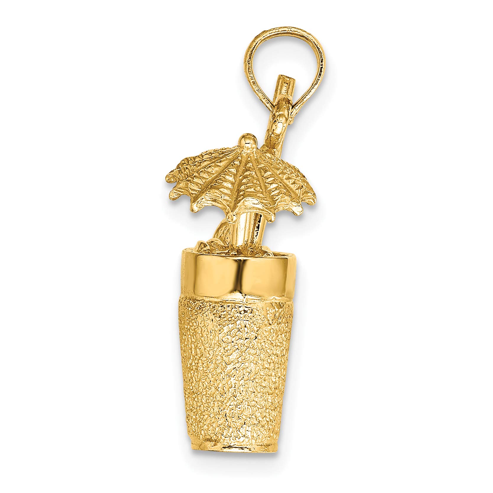 14K Yellow Gold 3D Textured Cocktail Drink Charm Pendant - Elegant Jewelry for Parties, Night Out & Special Occasions