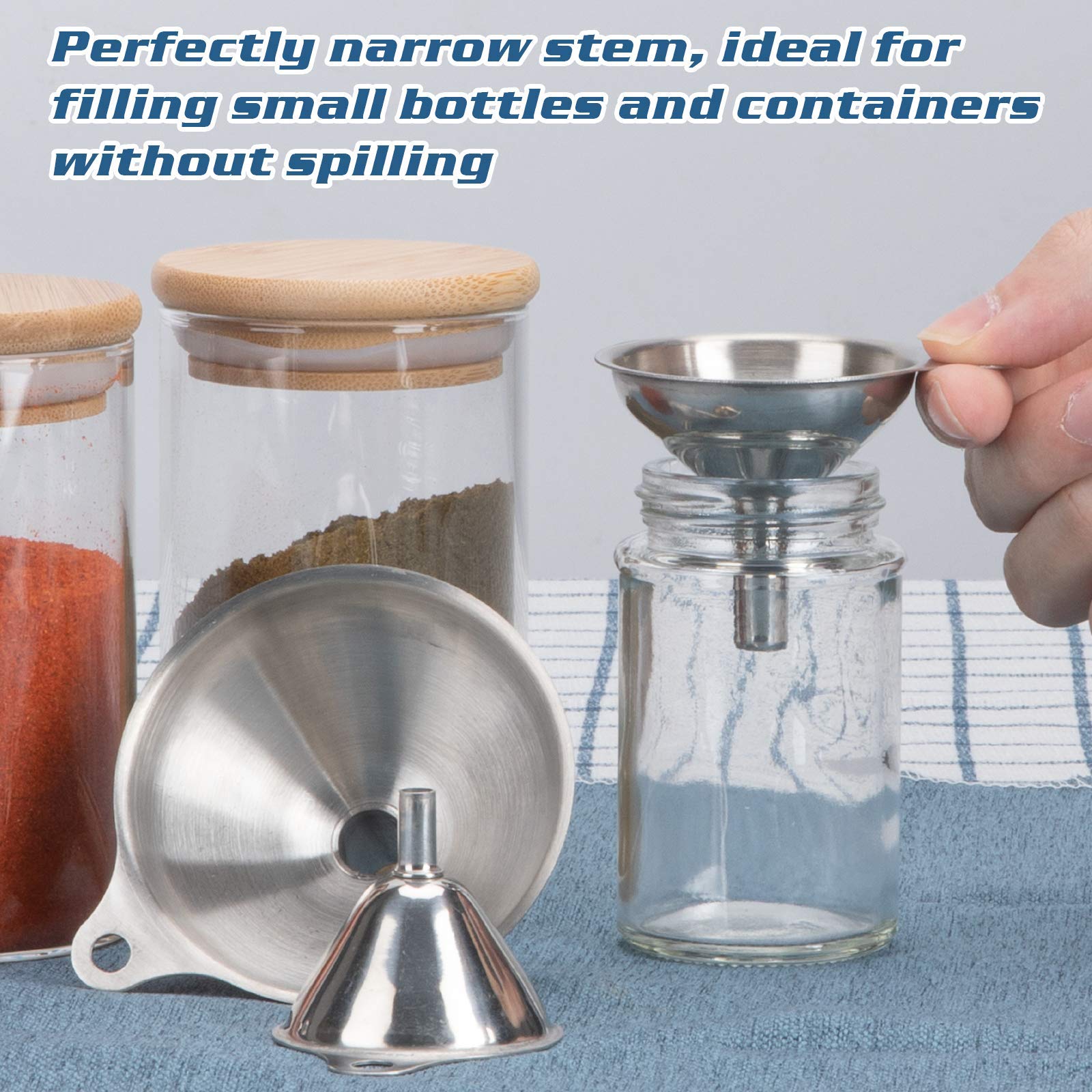3-Piece Small Stainless Steel Kitchen Funnels Set - Food Grade Metal Funnels for Bottles, Essential Oils, Spices & Liquids - Perfect for Home Kitchen, DIY Projects & Crafting