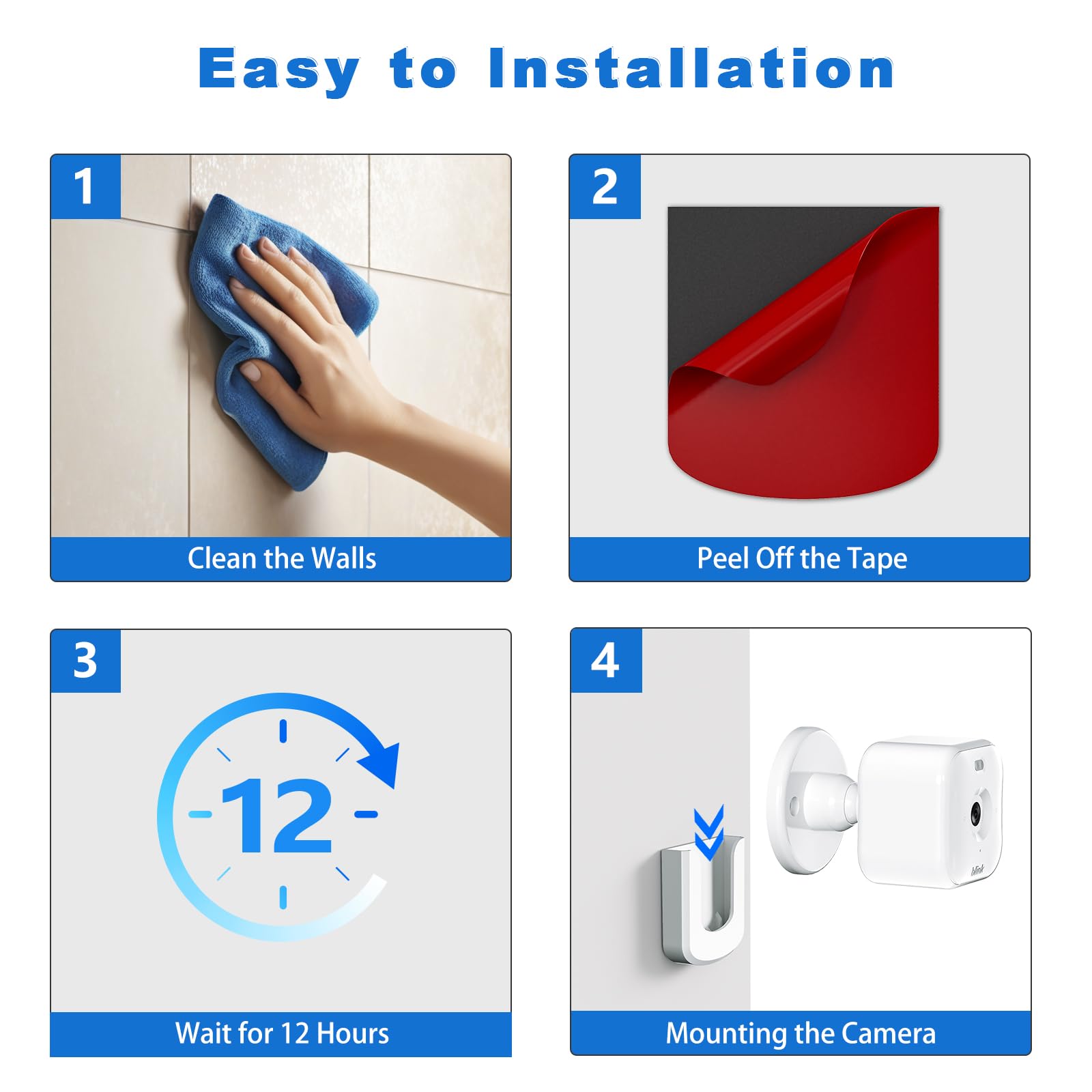 No Drill No Screw Blink Mini Camera Mount - Strong Adhesive Wall Mount for Blink Mini/Mini 2/Outdoor 4 (Camera Not Included) - Easy Installation Indoor Security Camera Holder - 3 Pack White - Perfect for Home, Office & Baby Monitor Setup