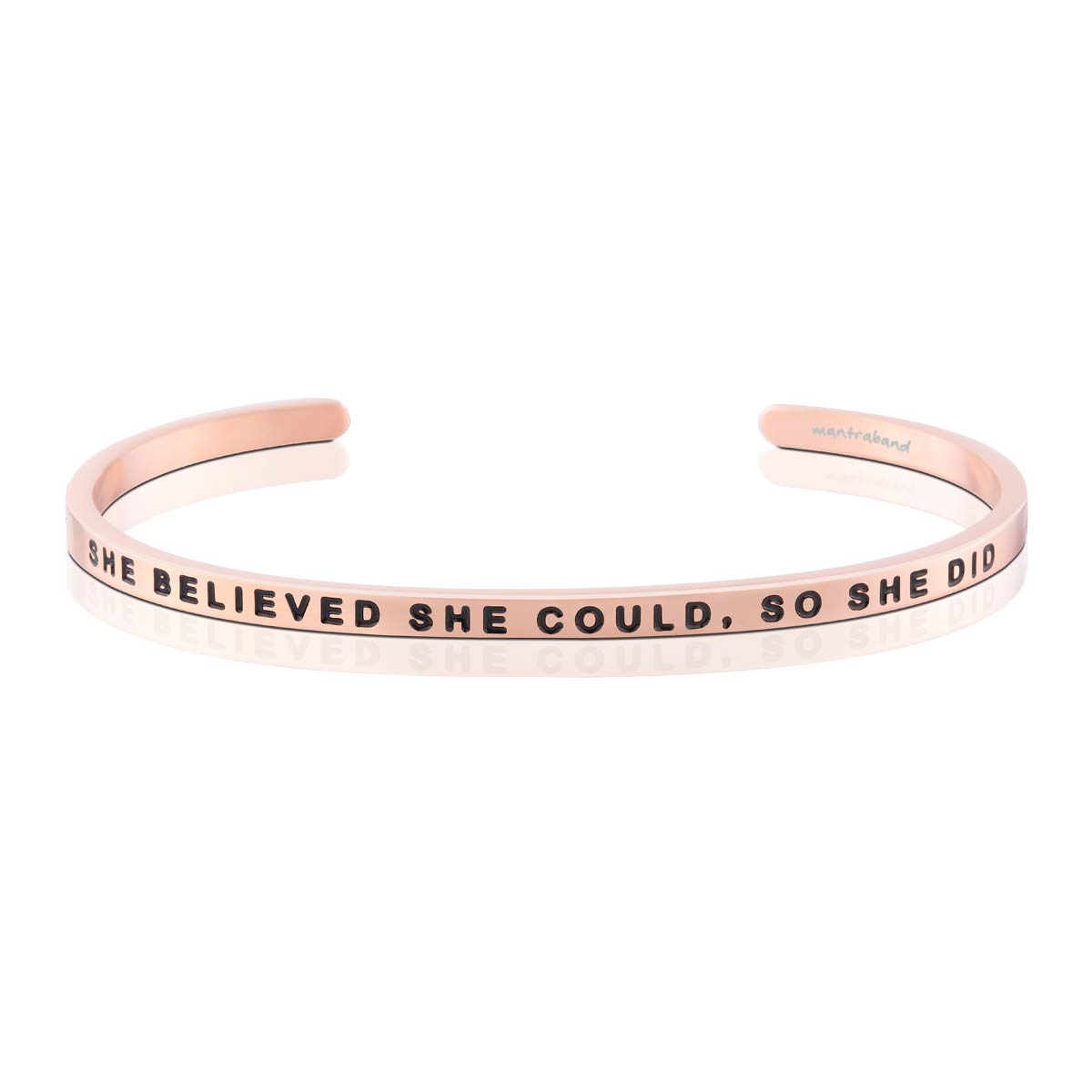 MantraBand Inspirational Engraved Adjustable Cuff Bracelet for Women - Rose Gold Color - Motivational Gift for Yoga, Meditation & Daily Wear - Positive Affirmation Jewelry