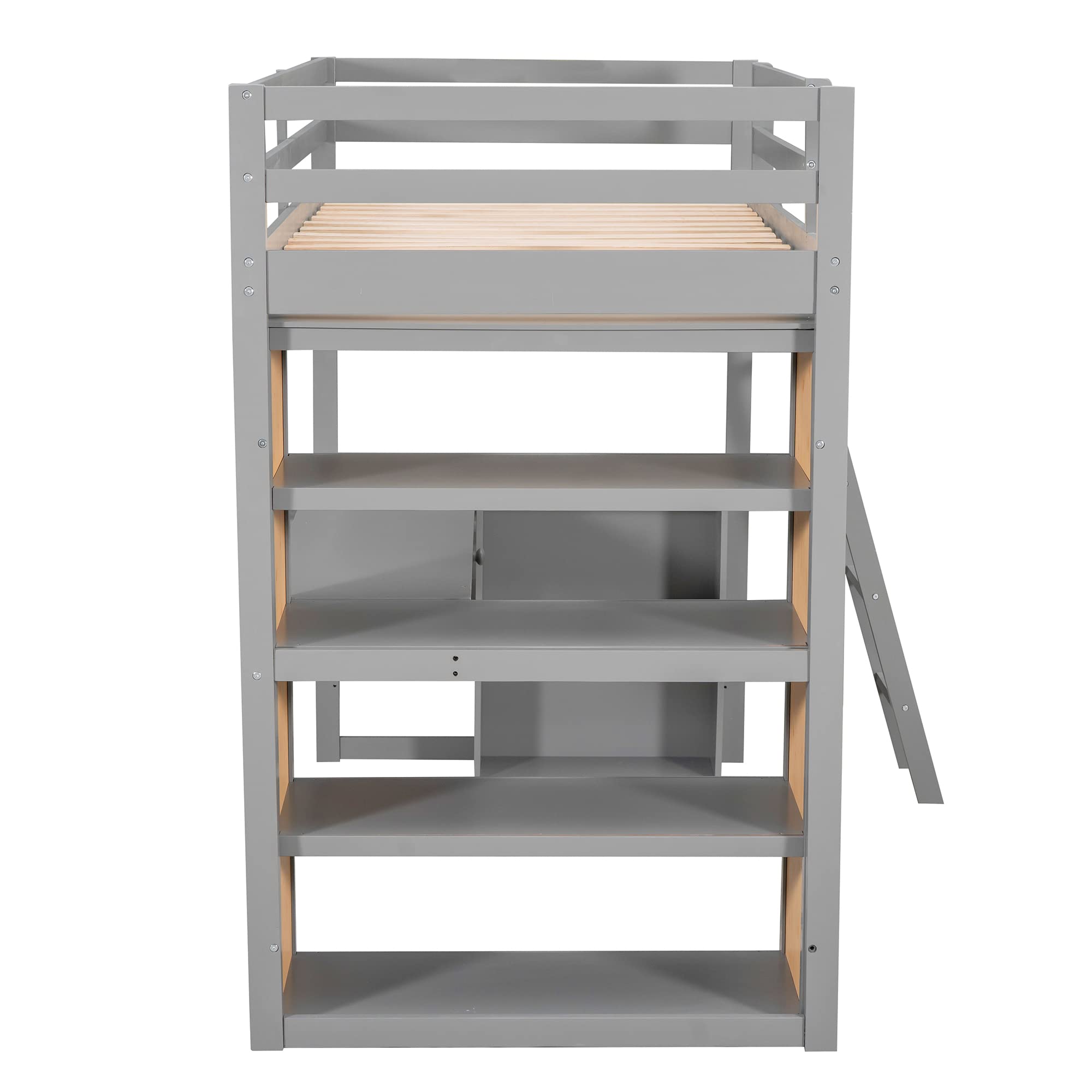 Harper & Bright Designs Twin Size Loft Bed with Desk & Storage - Wooden Study Loft Bed with Shelves, Cabinet & Drawers for Kids, Teens, Boys & Girls - Space-Saving Bedroom Furniture for Small Rooms (Grey, Twin Size) - Perfect for Dorm Rooms, Kids' Bedrooms & Small Apartments