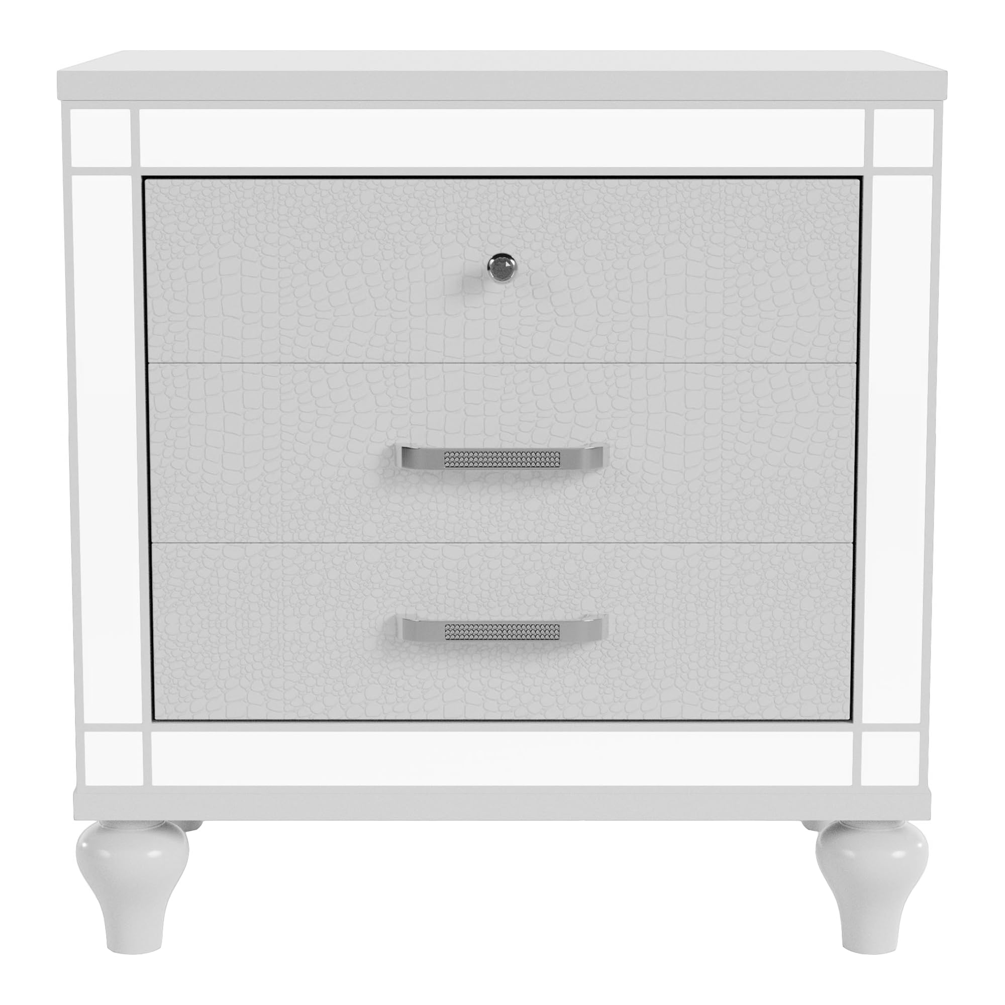 FOA Xulu 3-Piece White Solid Wood LED Bedroom Set with King Bed & 2 Nightstands - Modern Bedroom Furniture for Master Suite, Guest Room & Home Decor