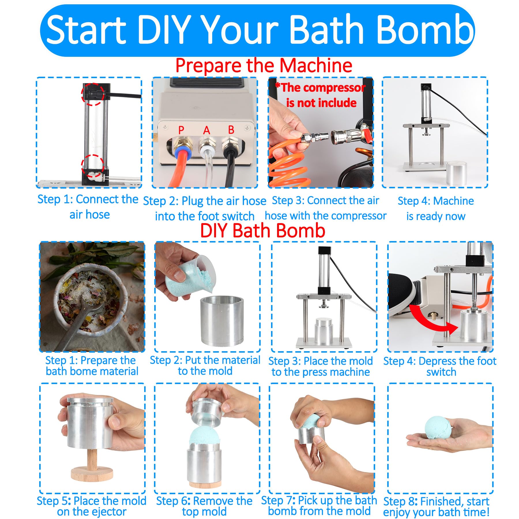 Bath Bomb Press Machine - DIY Bath Bomb Molds Kit for Women & Adults, Perfect for Homemade Spa Gifts, Small Business & Aromatherapy (Great for Relaxation, Birthday Presents & Home Spa Treatments)