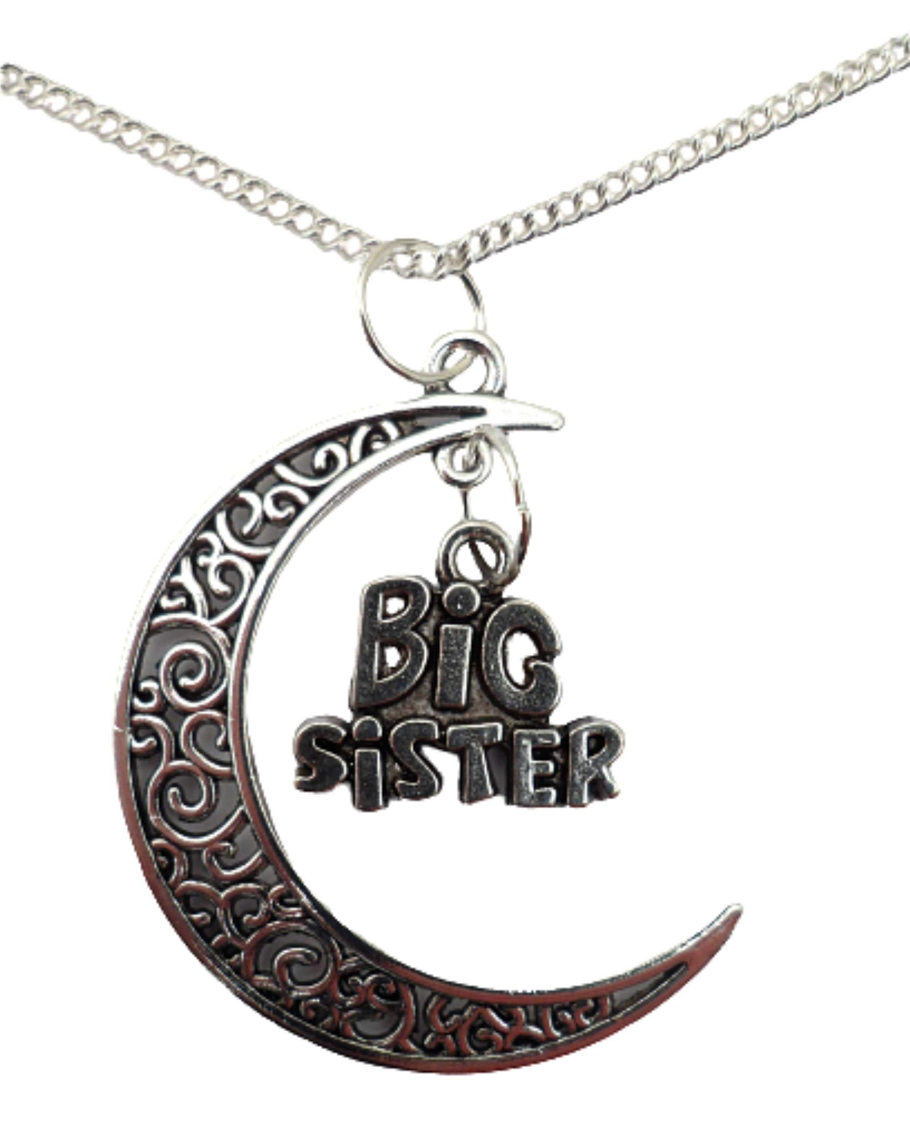 Sterling Silver Plated Necklace for Women - Big Sister Charm with Crescent Moon Pendant - Elegant Gift for Birthday, Anniversary & Special Occasions