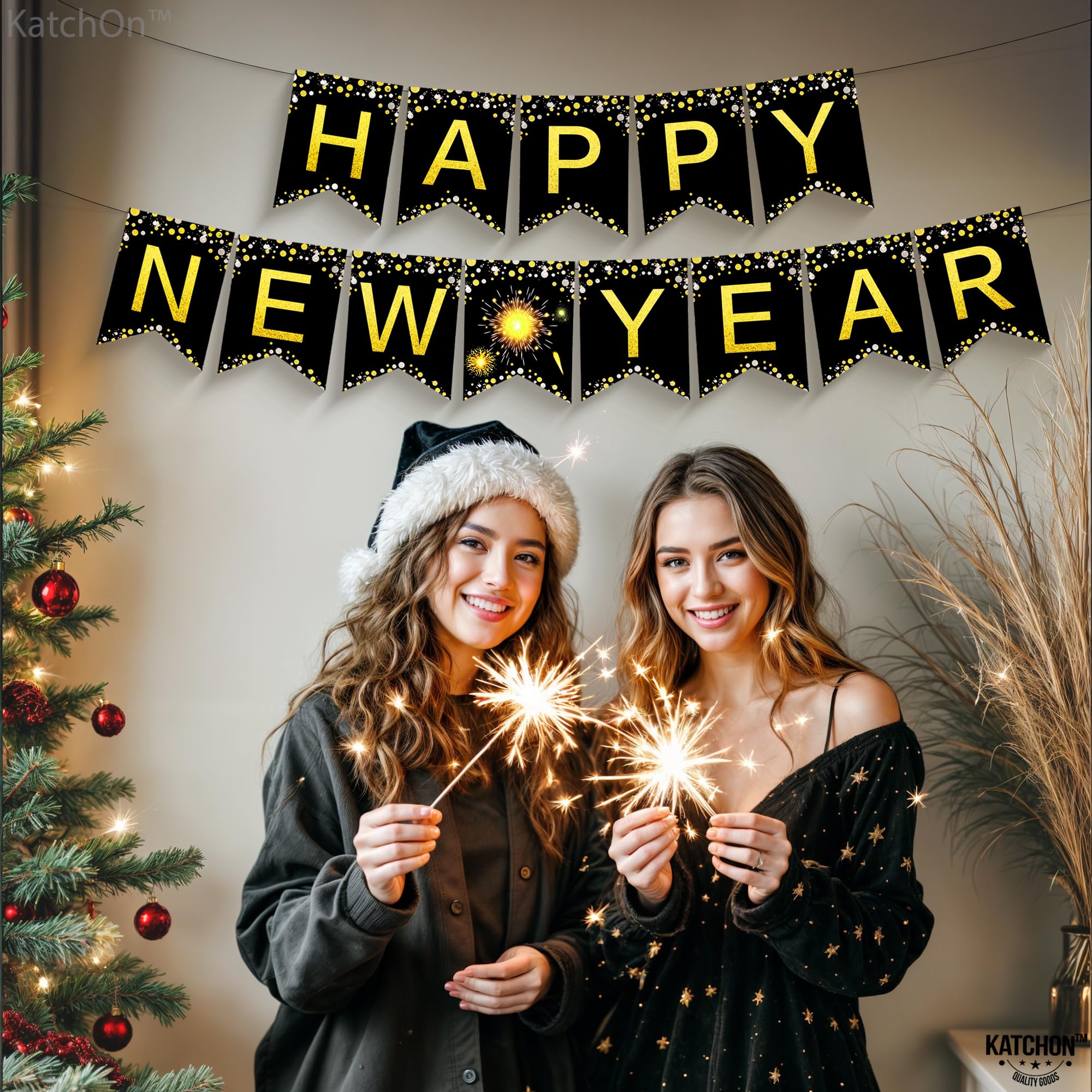 KatchOn 2025 Happy New Year Banner - 10 Feet Large No DIY New Year Sign, Party Decorations & Supplies for New Year's Eve Celebrations | Perfect for Home, Office & Festive Events