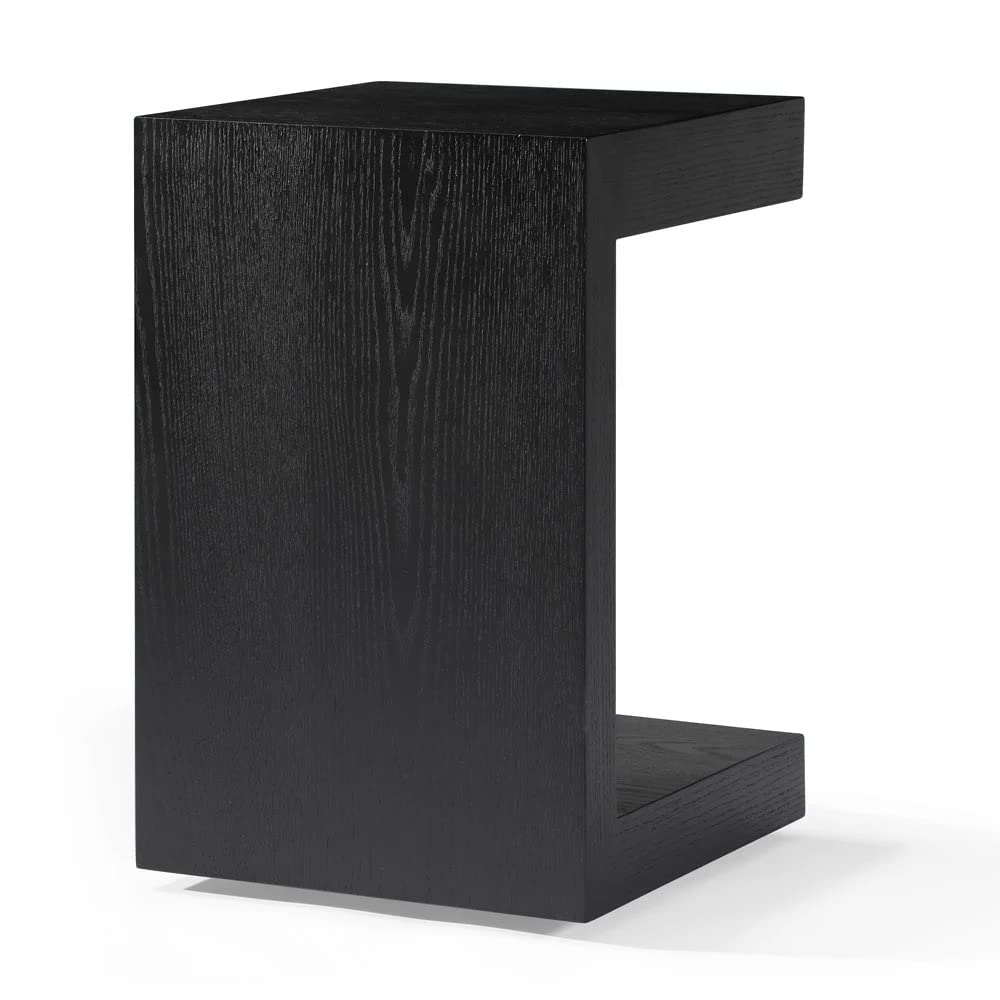 ZURI Cole Black Oak Side Table with Drawer - Nightstand, End Table, or Bedside Table for Living Room, Bedroom & Office
