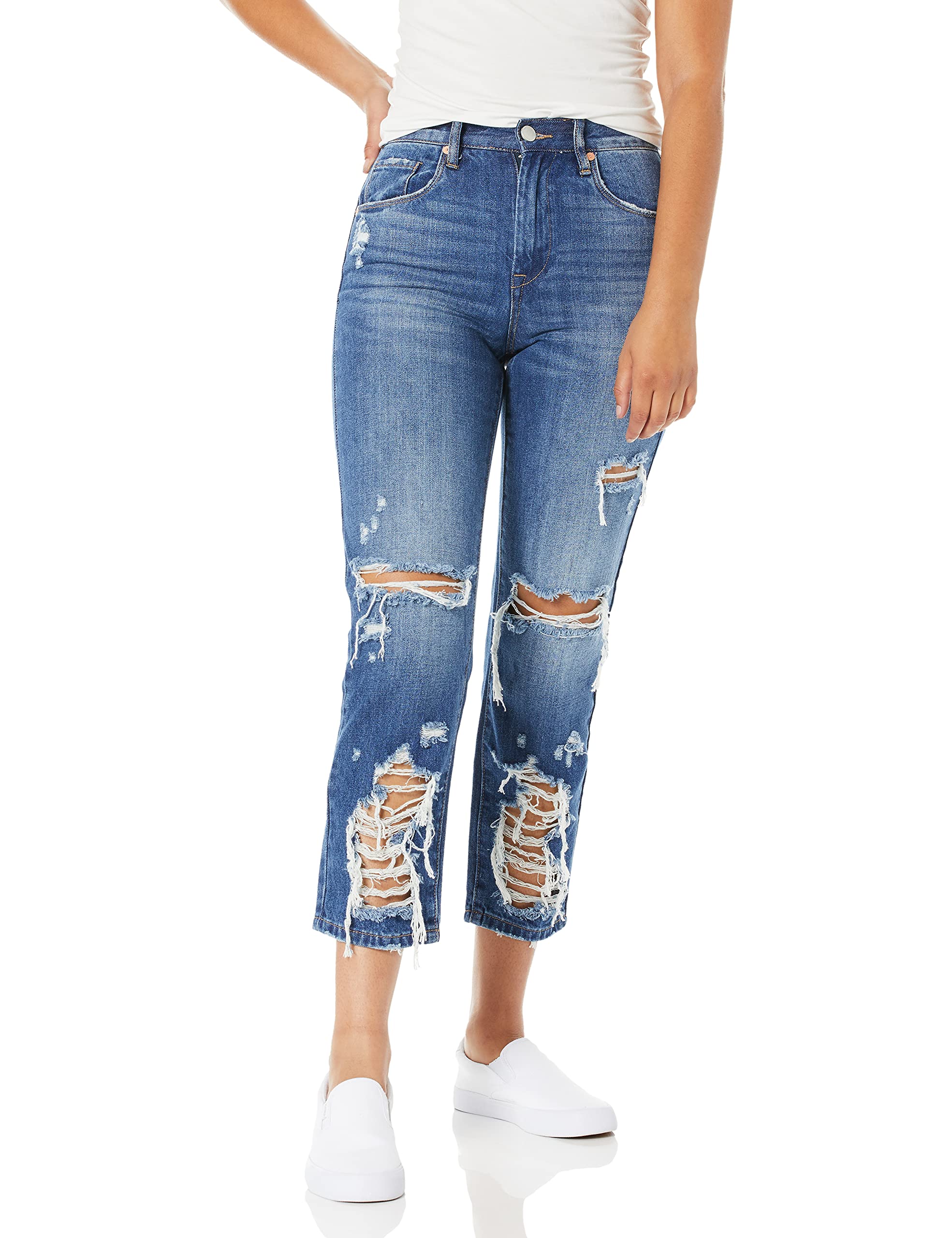 BLANKNYC Women's High Waist Cropped Jeans - Stylish Distressed Denim Pants for Casual Outfits & Streetwear Fashion | Perfect for Weekend Brunch, Shopping & Date Nights