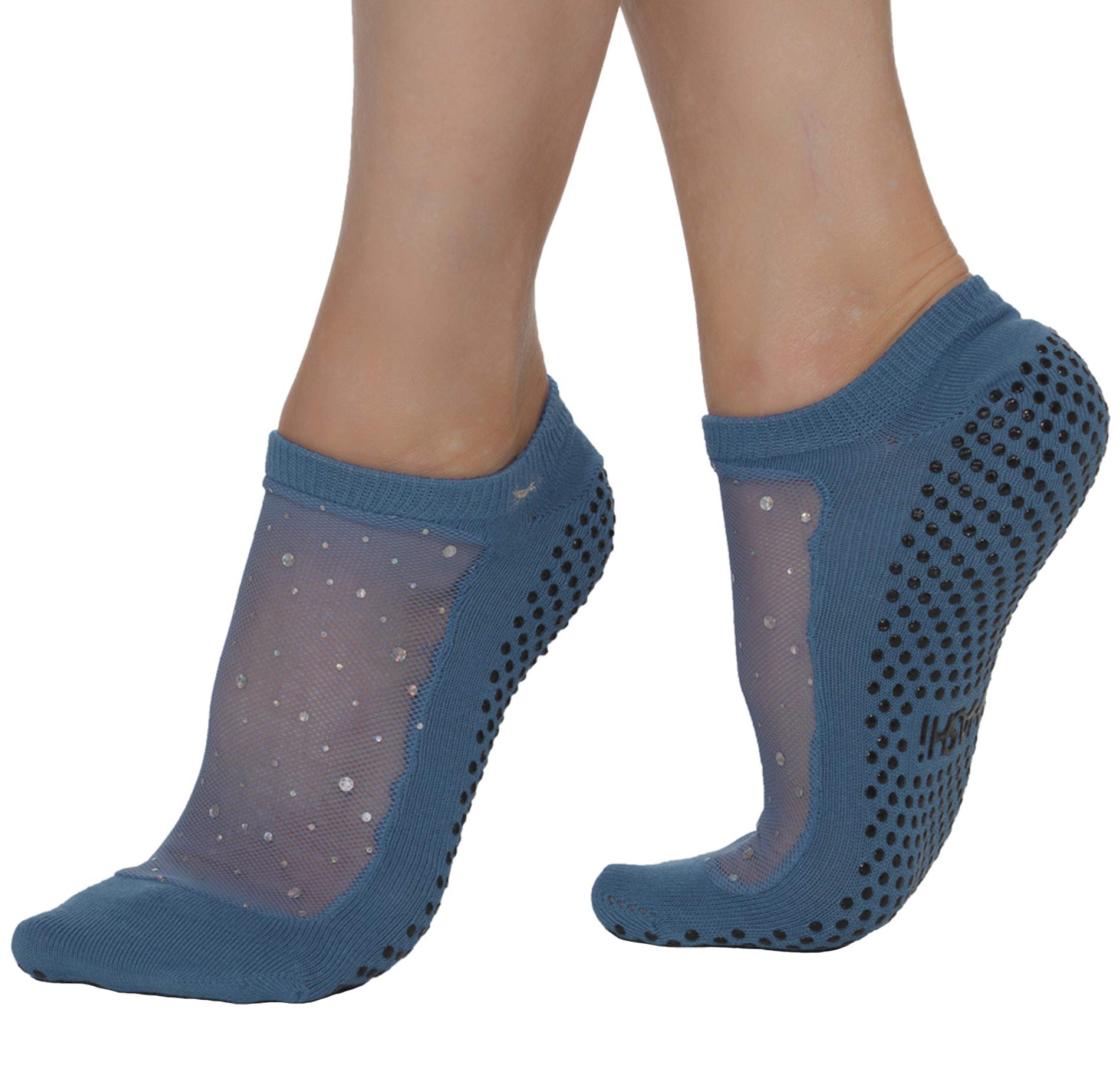 Women's Mesh Grip Socks for Yoga & Pilates - Non-Slip Barre Socks with Pouch