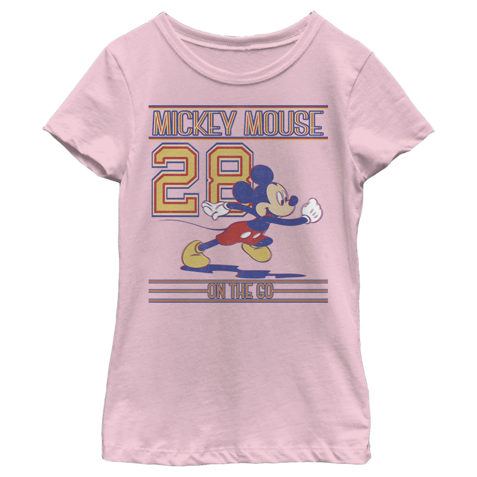 Disney Mickey Mouse Since 1928 Girls' Solid Color Short Sleeve Crewneck T-Shirt - Casual Wear, Birthday Gifts, Disney Theme Parties
