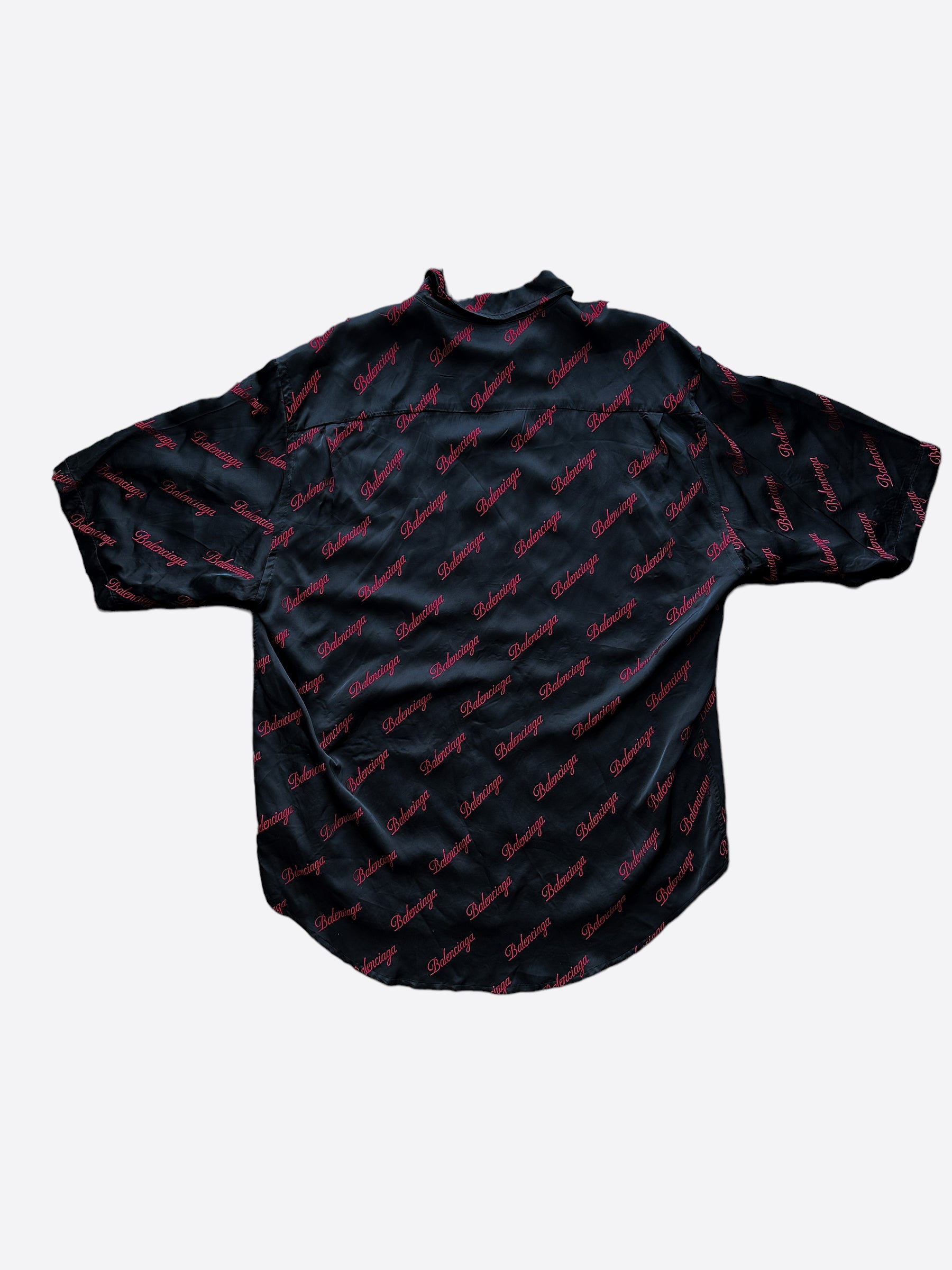 Balenciaga Black & Red Script Logo Button Up Shirt for Men | Stylish Casual & Party Wear | Perfect for Date Night & Social Events