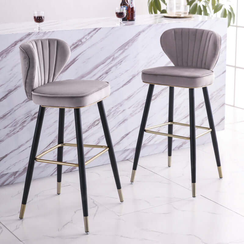 Modern Blue Velvet Counter Height Bar Stools with Back - Set of 3 for Kitchen Island, Breakfast Nook & Home Bar Decor
