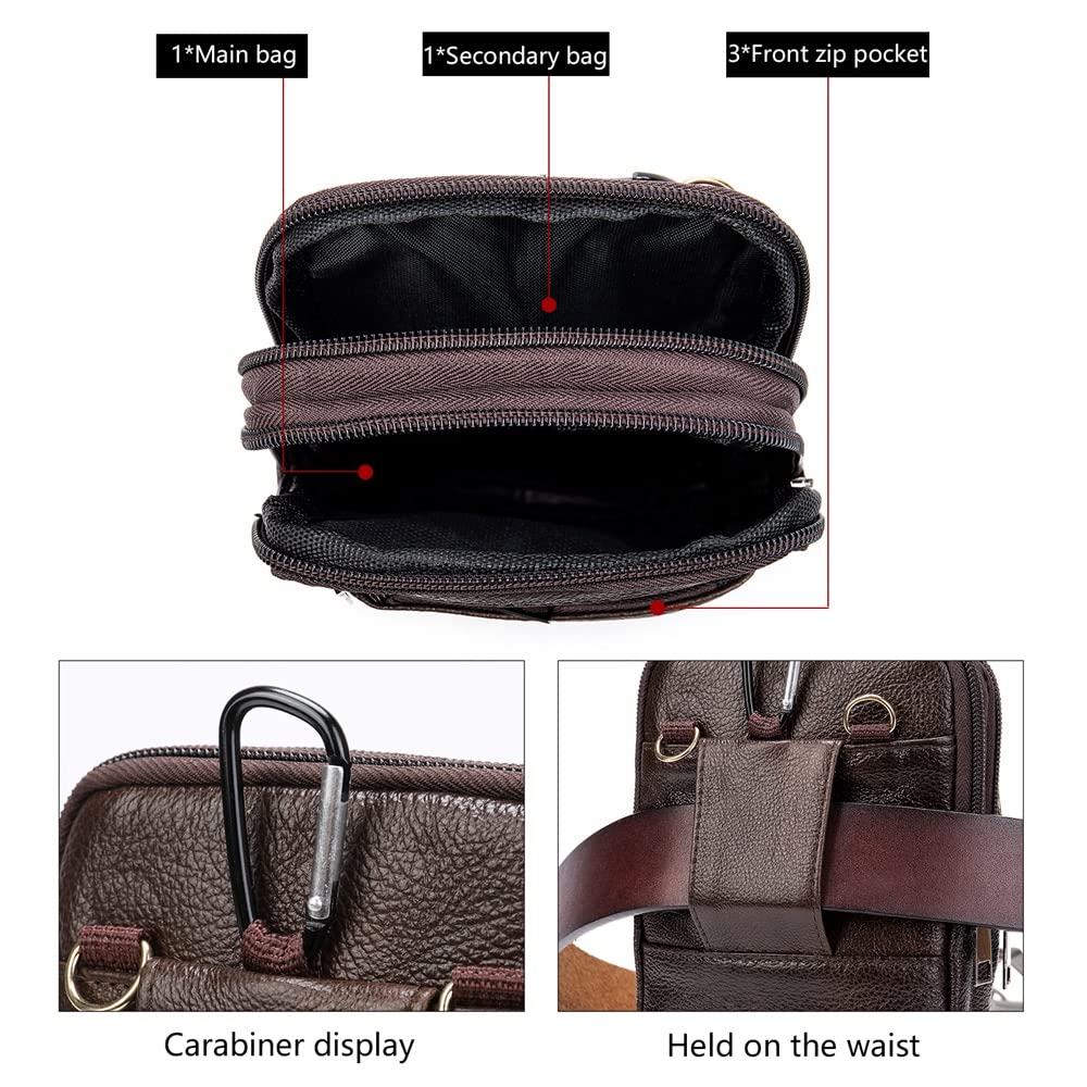 Premium Leather Shoulder Holster for Cell Phone & Mini Tablet - Black Vertical Messenger Bag with Belt Clip & Carabiner - Ideal for Travel, Work & Outdoor Activities